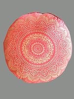 Vista 1 de Funda de almohada redonda hippie con mandala dorada de 32 pulgadas 100% algodón de lujo, decoración artesanal de habitación para tu sala de estar