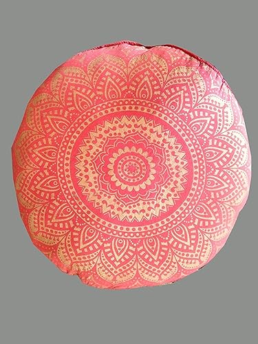 Funda de almohada redonda hippie con mandala dorada de 32 pulgadas  100% algodón de lujo, decoración artesanal de habitación para tu sala de estar,