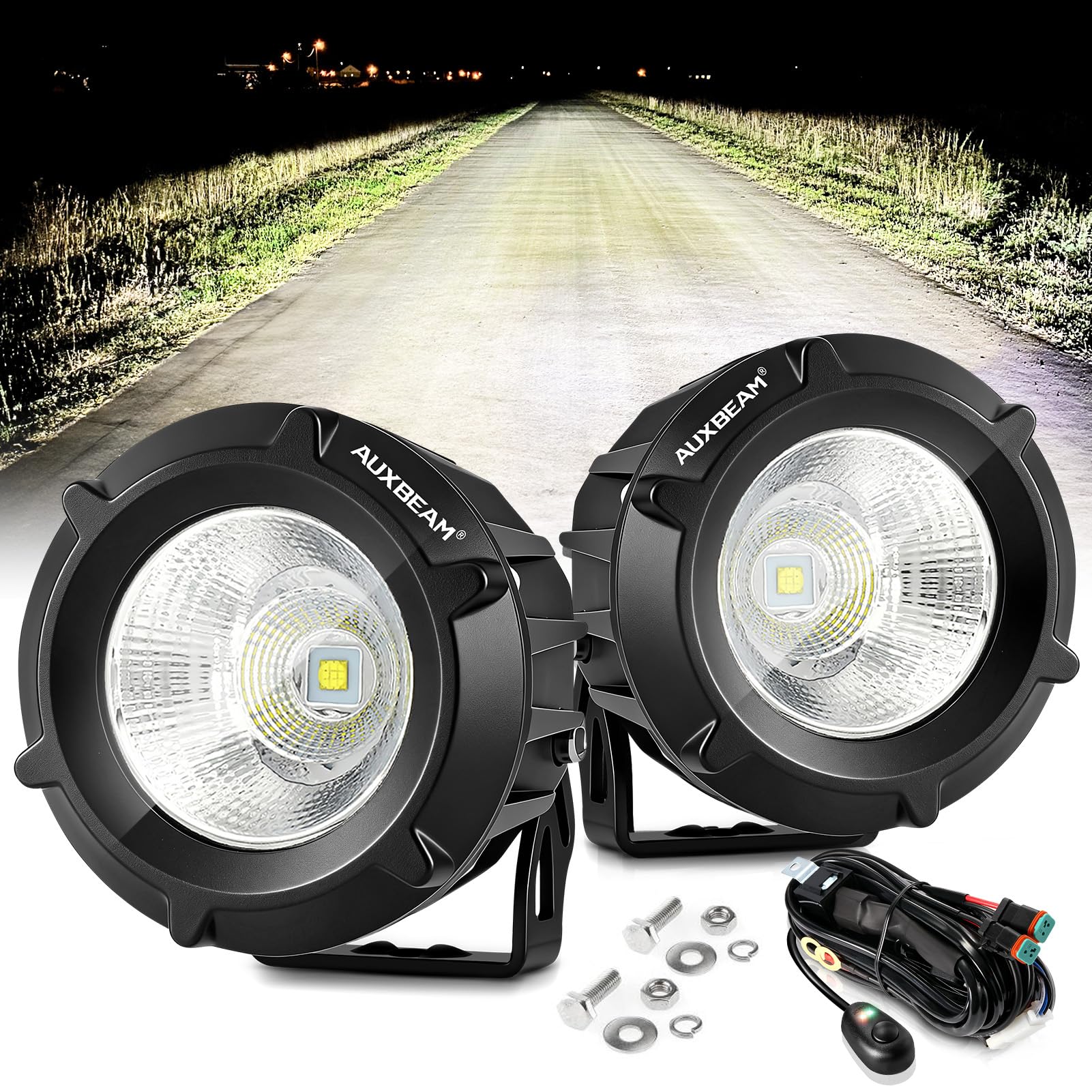 LED リングライト Amazon.com: Auxbeam 3.5in 50W Round Led Offroad Light, 5000LM