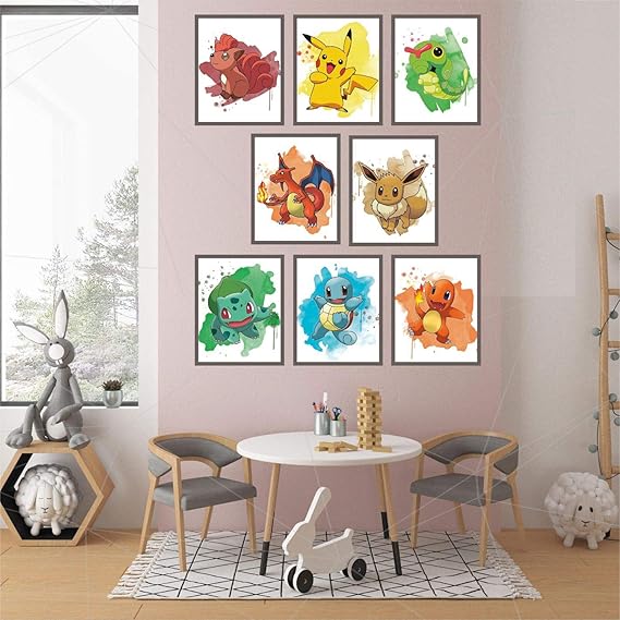 Amazon Co Jp ポケモン 水彩ポスタープリント ポケモンウォールアート ポケモンルーム装飾 ポケモンポスター ポケモンウォールデコ 8枚セット フレームなし 8x10インチ 男の子向けポケモンポスター 子供用部屋 ポケモンデコレーション 寝室用ポケモンプリント 壁用