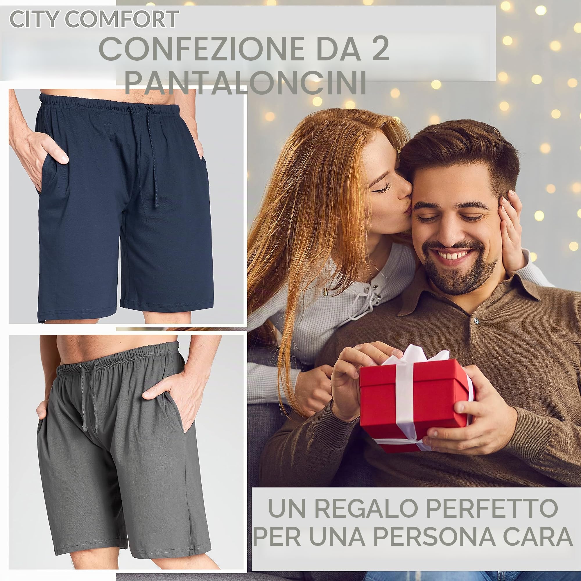 CityComfort Pantaloncini da Uomo | Pacco Doppio Pantaloncini Corti, Pigiama Uomo Corto, Pigiami per Uomo in Cotone, Confezione da Due Shorts in Cotone con Vita Elasticizzata (M, Navy & Charcoal)