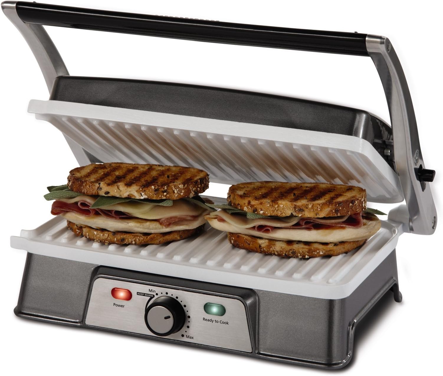 Oster CKSTPM21WC-ECO DuraCeramic 2-in-1 Panini Maker and Grill, White