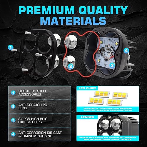 Miniatura 6 de Cápsula de luz LED de 66 W, 12 V, 6600 lúmenes, barra de luz LED de 3 pulgadas para camión, blancoámbar, 5 modos, luz antiniebla LED para