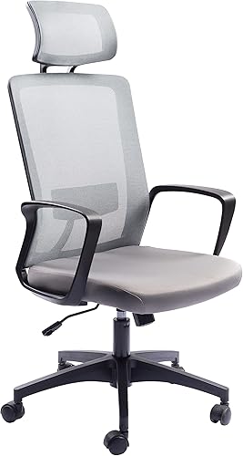 Porthos Home Noe - Silla de oficina con reposacabezas, respaldo alto de malla, soporte lumbar, asiento ajustable en altura, mecanismo de inclinación