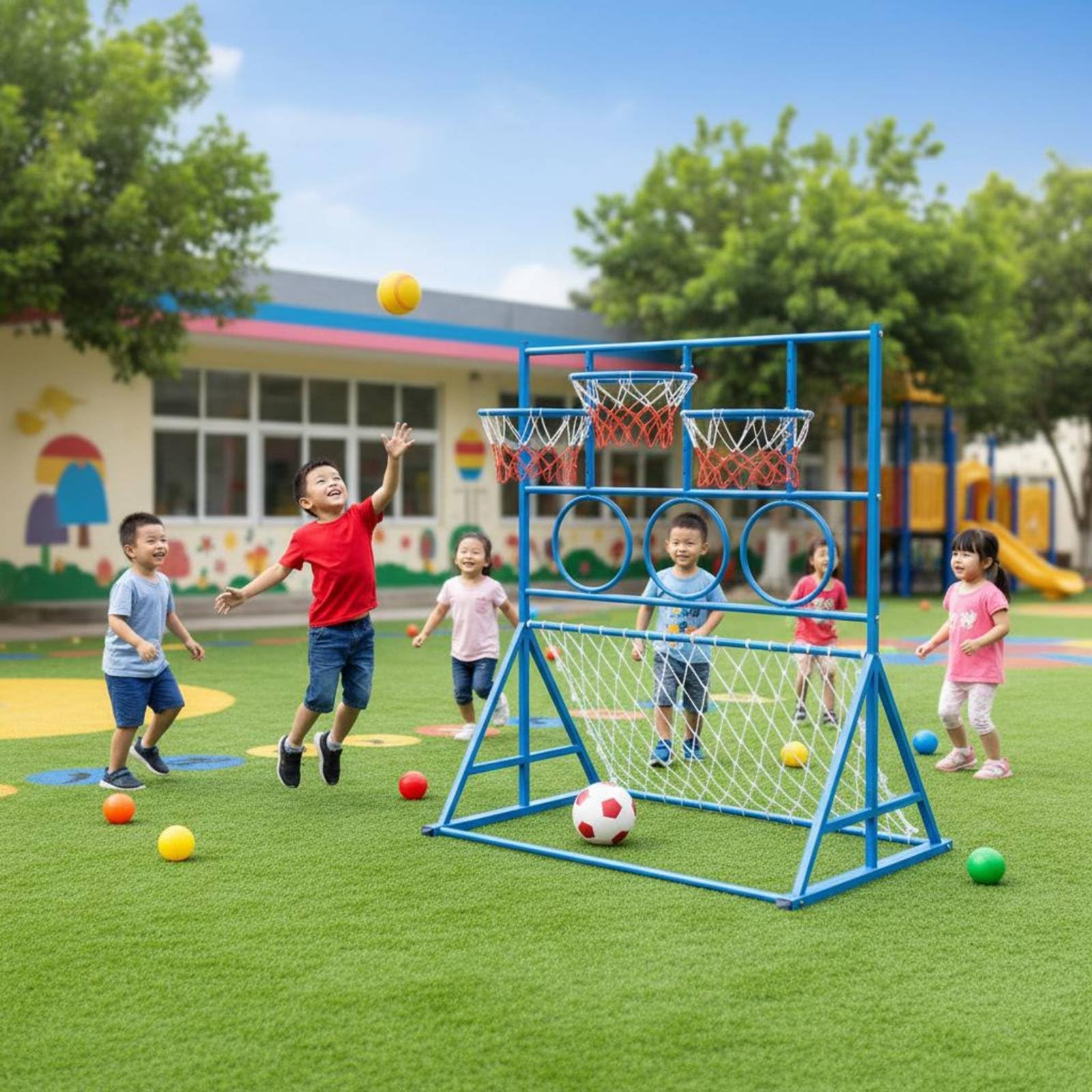 Kinder-Basketballkorb Stabil Kinder-Fußballtor Stabile Basis Basketballkorb Set für Spielplatz