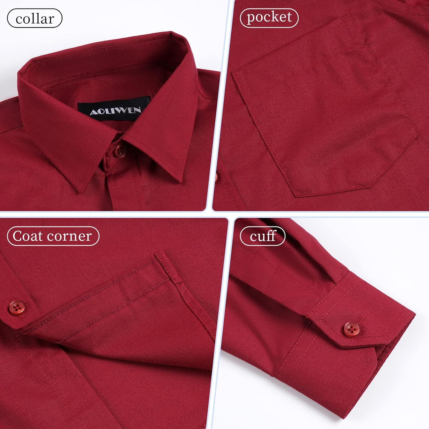 Boys Long Sleeve White Button Down Shirt - Collared Uniform White Dress Shirt - Image 4