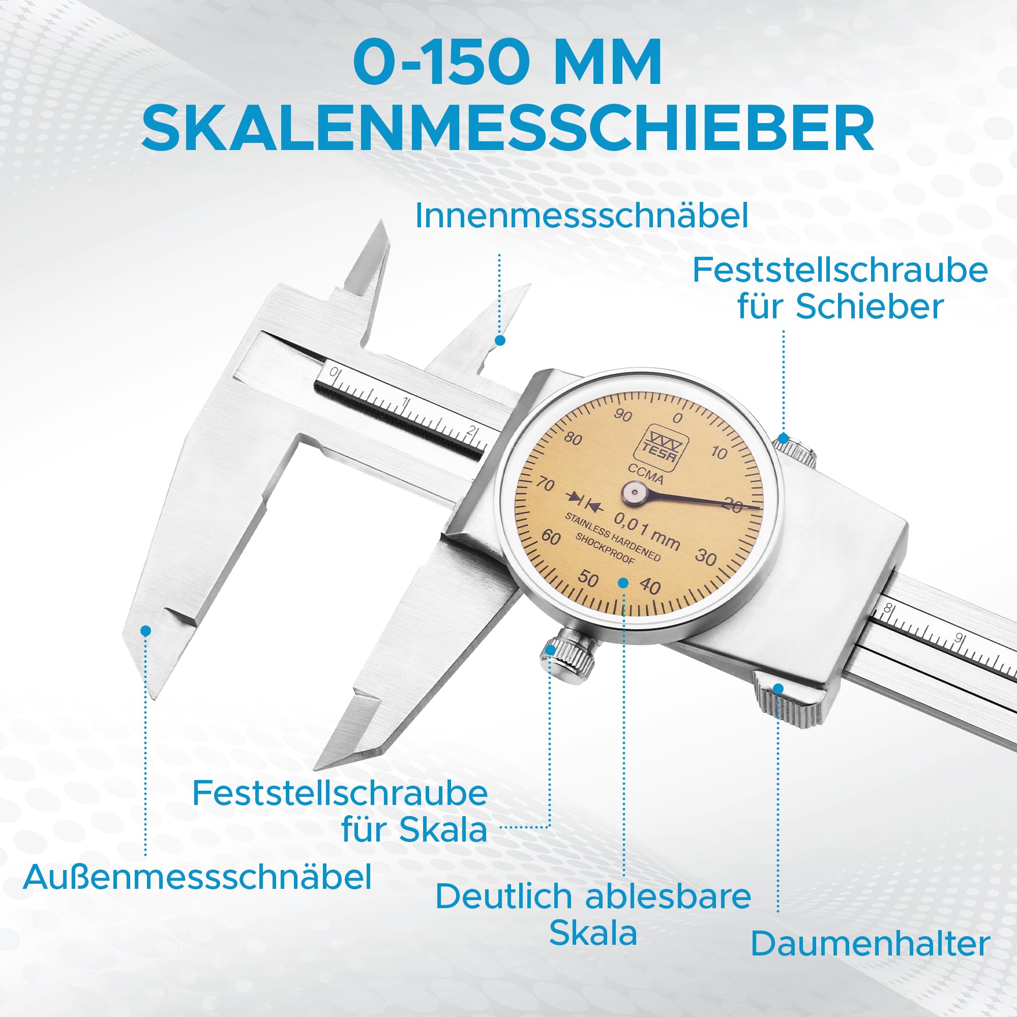 tesa 00510050 ccma-m Modell Bremssattel, 0,01 mm, 0 mm/150 mm Messbereich
