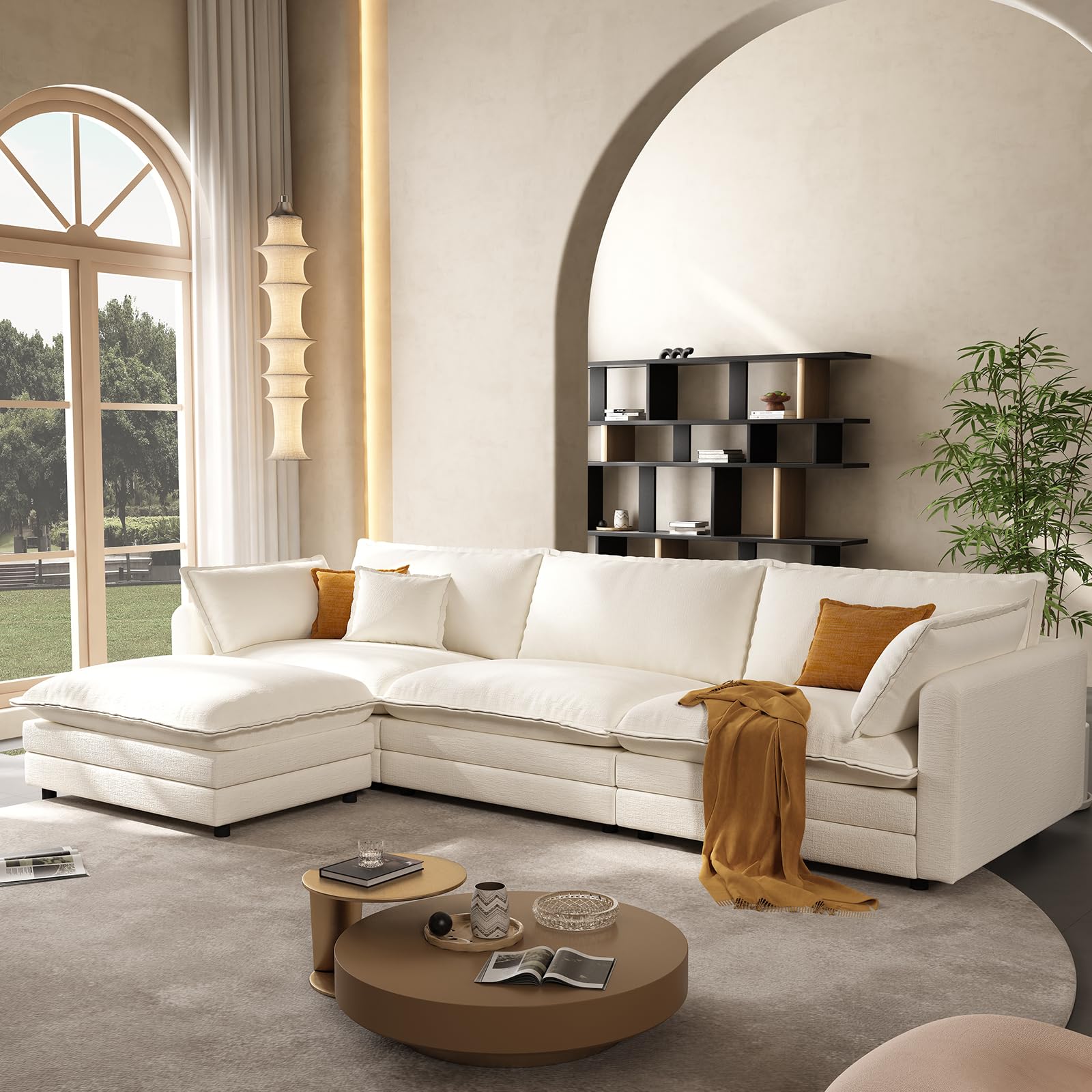 102'' Modular Sectional Sofa Green Couch Cloud Couches for Living Room, L Shaped Couch with Movable Ottoman, Modern Cloud Sectional Sofas for Bedroom