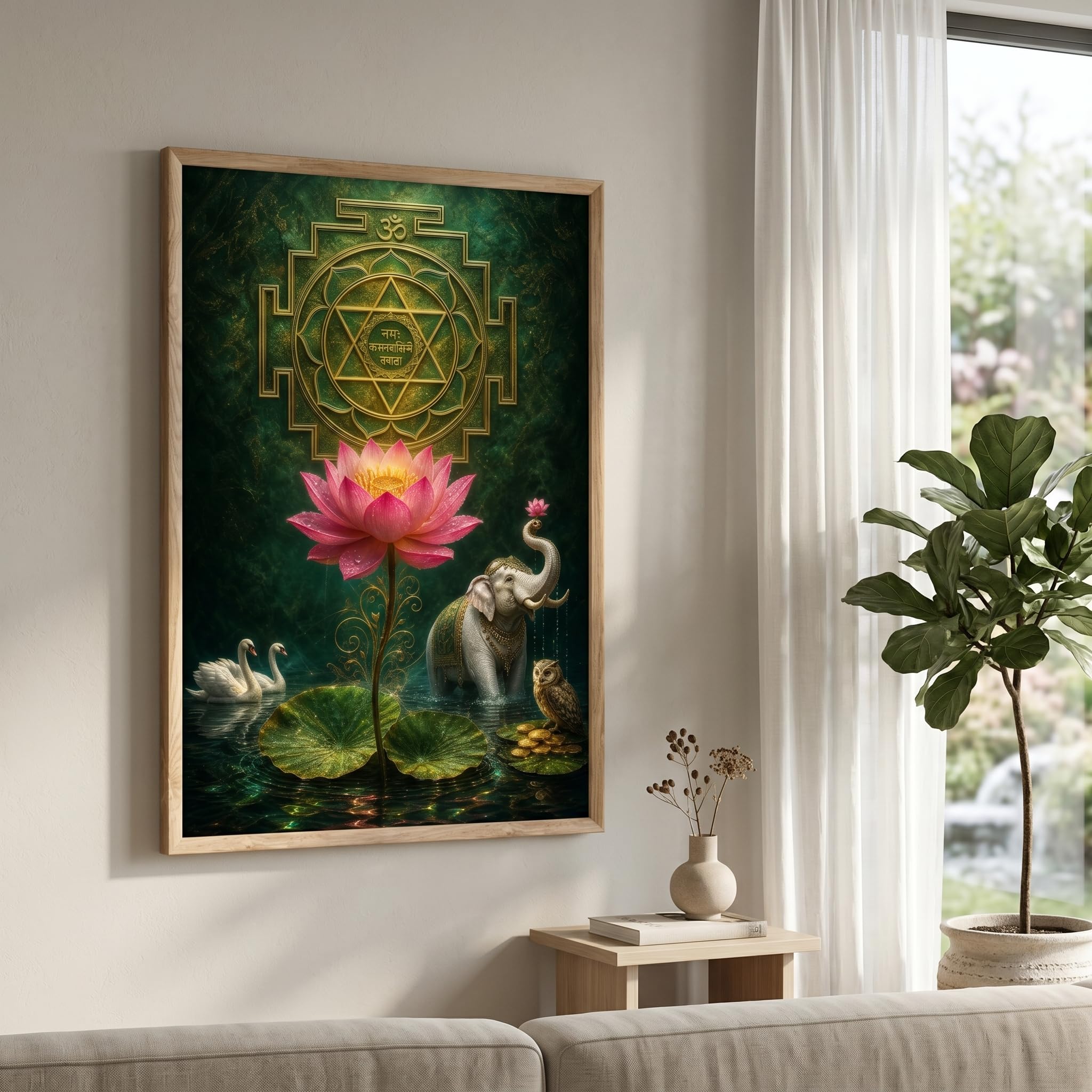 Livin'luxe Shree Yantra Lotus Elephant Wall Painting for Living Room Bedroom Pooja Room Decor with Premium Wooden Color Synthetic Frame, Spiritual Art Gift (13.5 x 19.5) NM01-4083-image-41