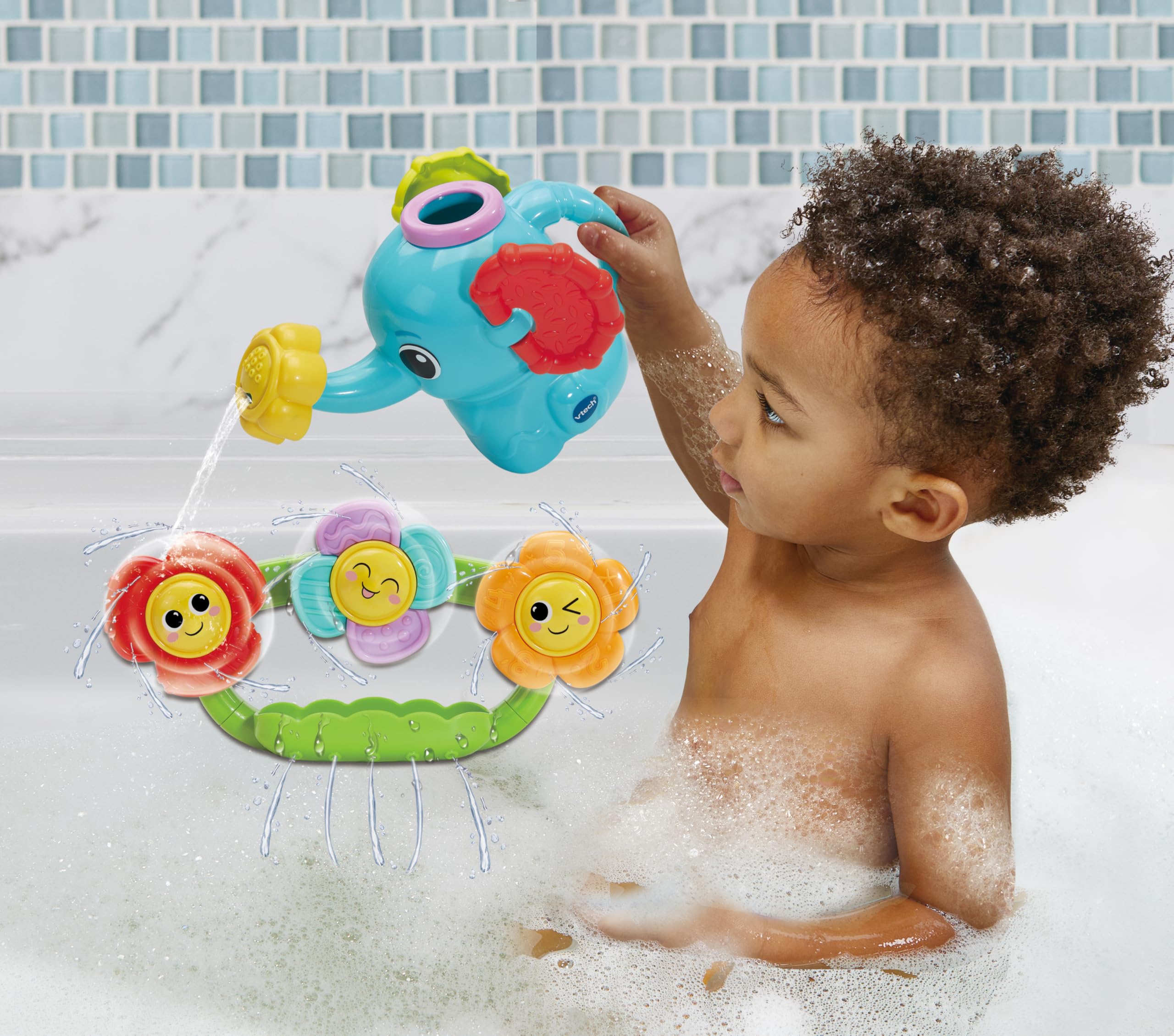 VTech Splash & Spin Bathtime Flowers, Bath Toy, Includes Elephant Watering Can & Spinning Flowers - Image 4