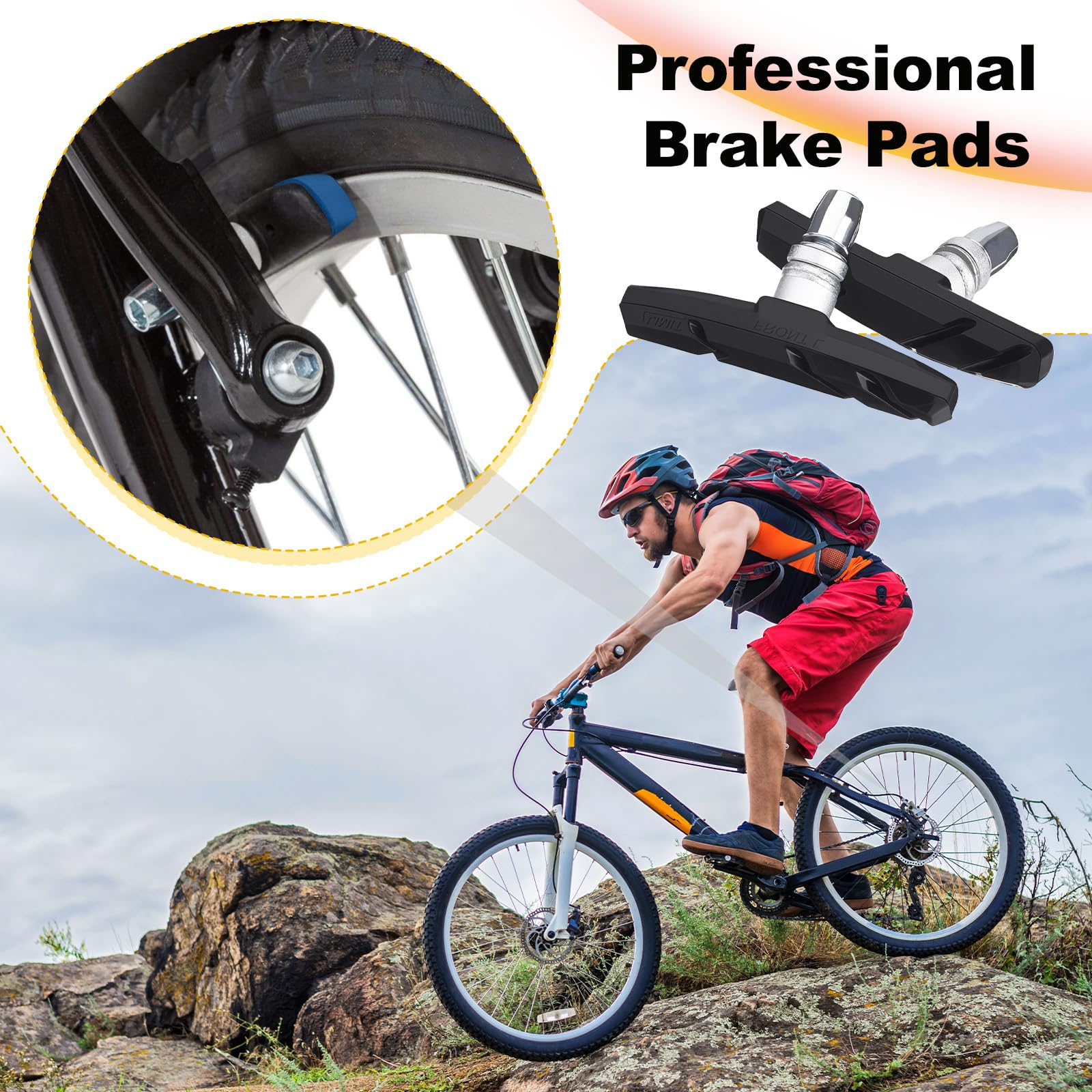 Set di 4 pastiglie freno a V per bicicletta, 70 mm, per freni a cerchione, ganasce dei freni silenziose, pastiglie dei freni, pastiglie dei freni, ganasce freno anteriori e posteriori in gomma