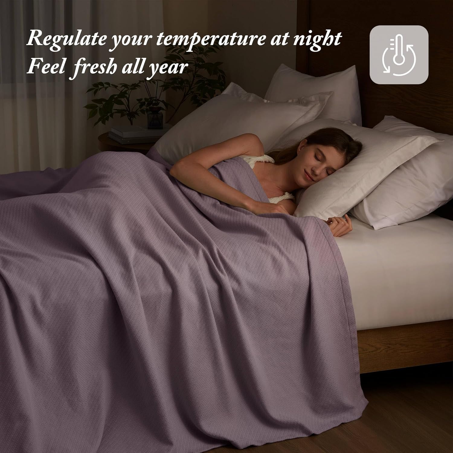 Madison Park Liquid Cotton Blanket Breathable, Softer Ring Spun Weave, Diamond Motif, Luxurious 100% Cotton All Seasons Lightweight Summer Blanket for Bed, Couch, Office, Lilac, King - Image 7