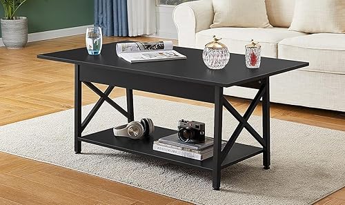 Miniatura 10 de GreenForest Mesa de centro con almacenamiento, mesas de centro modernas grandes de 43 pulgadas para sala de estar, diseño de marco en X, mesa de