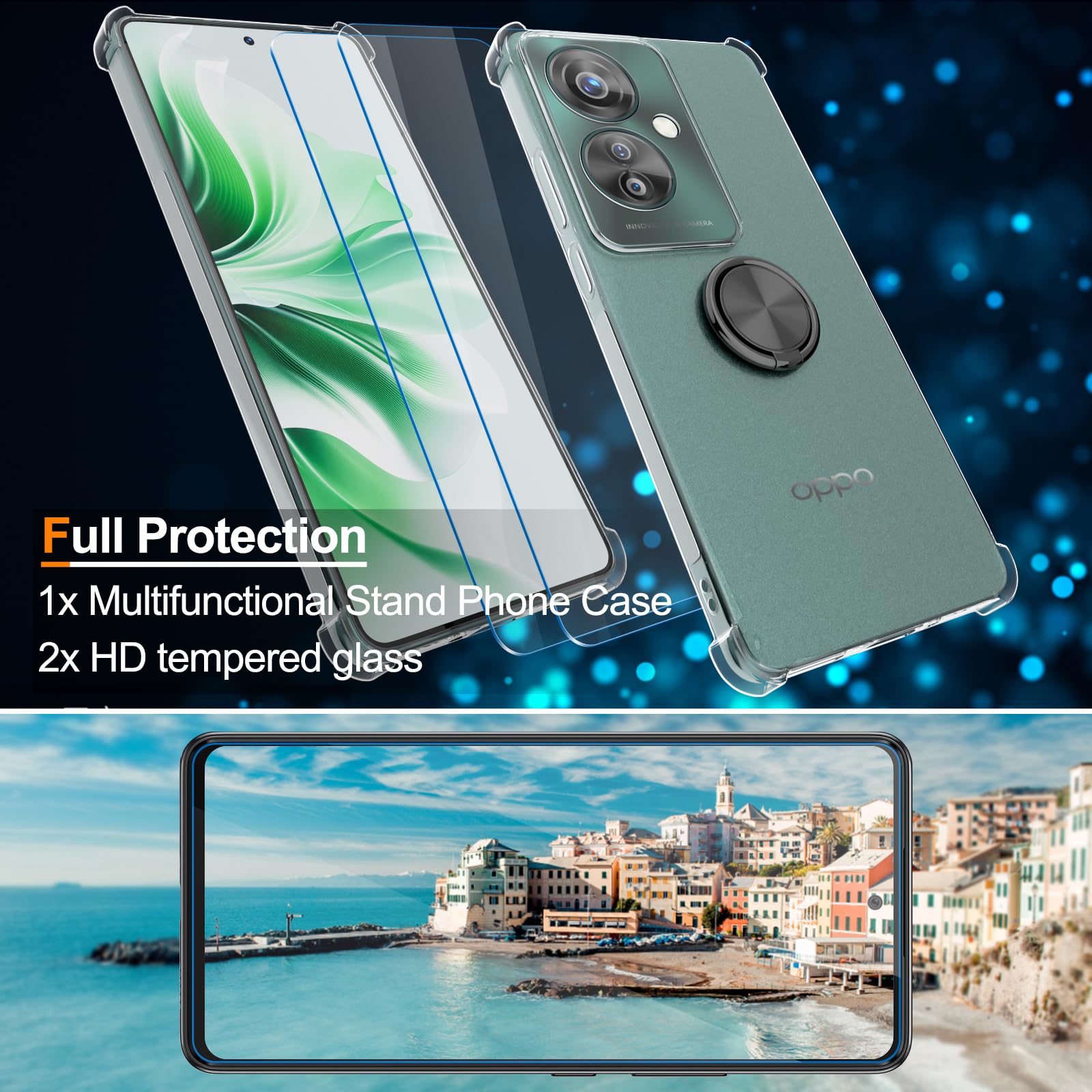 Cover Compatibile con Oppo Find X9, Custodia Trasparente Silicone con Anello Ruotabile Cavalletto, Quattro Angoli Anti-Caduta Crystal Clear Case - Anello Rose