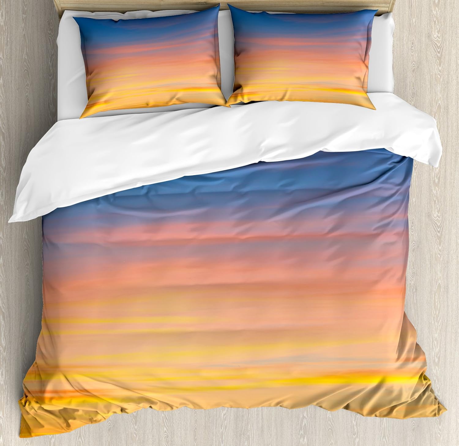 Ambesonne Sky Duvet Cover Set, Colorful Sunset Pattern Atmosphere Dramatic Majestic Scenic Skyline Photo Inspirational, Decorative 3 Piece Bedding Set with 2 Pillow Shams, Queen Size, Orange Blue Queen Orange Blue
