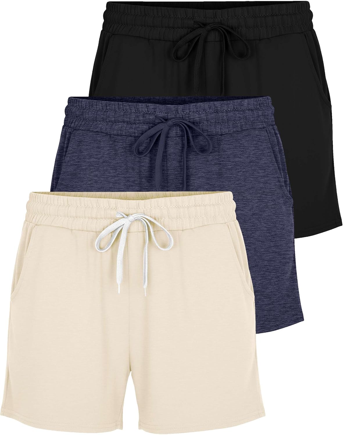 Real Essentials 3 Pack: Womens Ultra-Soft Athletic Lounge Casual Sweat Shorts with Pockets (Available in Plus Size)