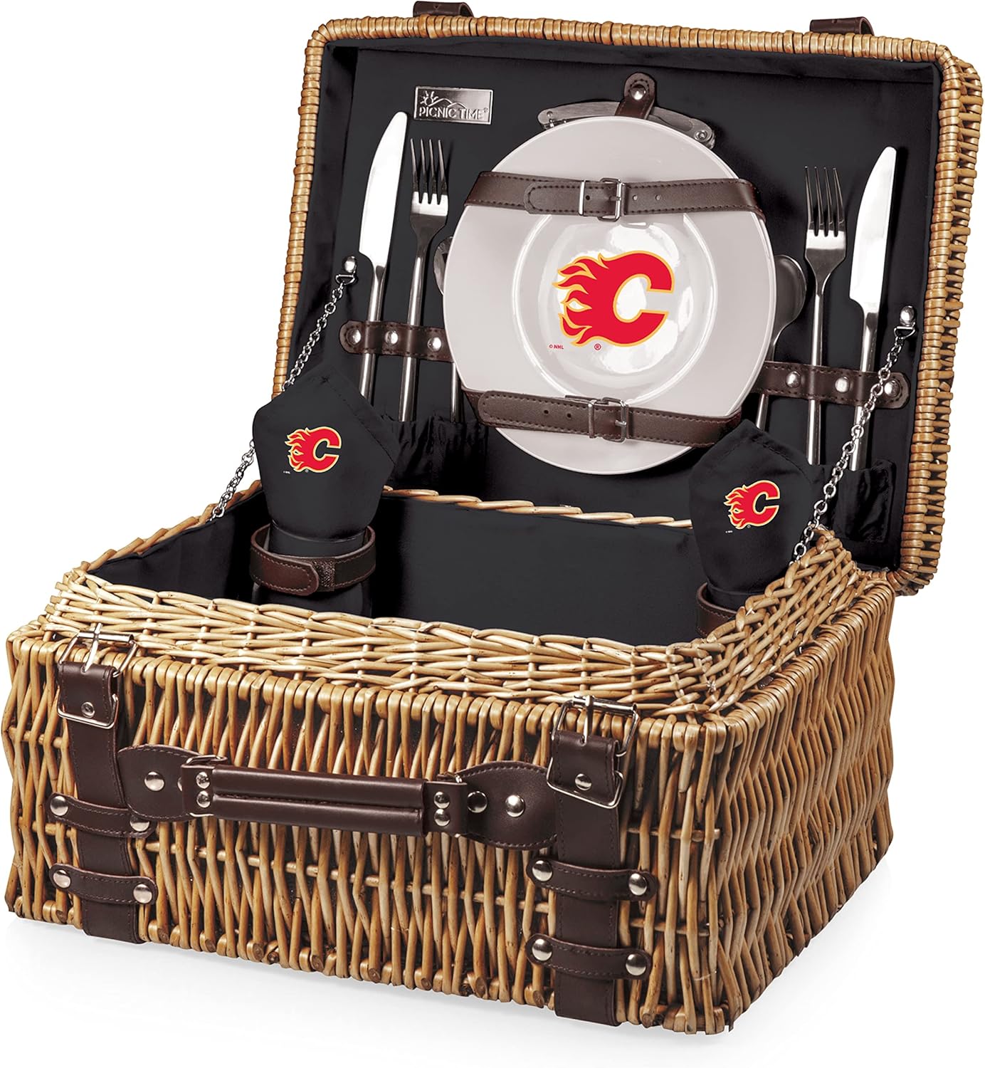 PICNIC TIME NHL Unisex-Adult NHL Champion Picnic Basket for 2, Large Wicker Picnic Set with Cutlery Service Kit