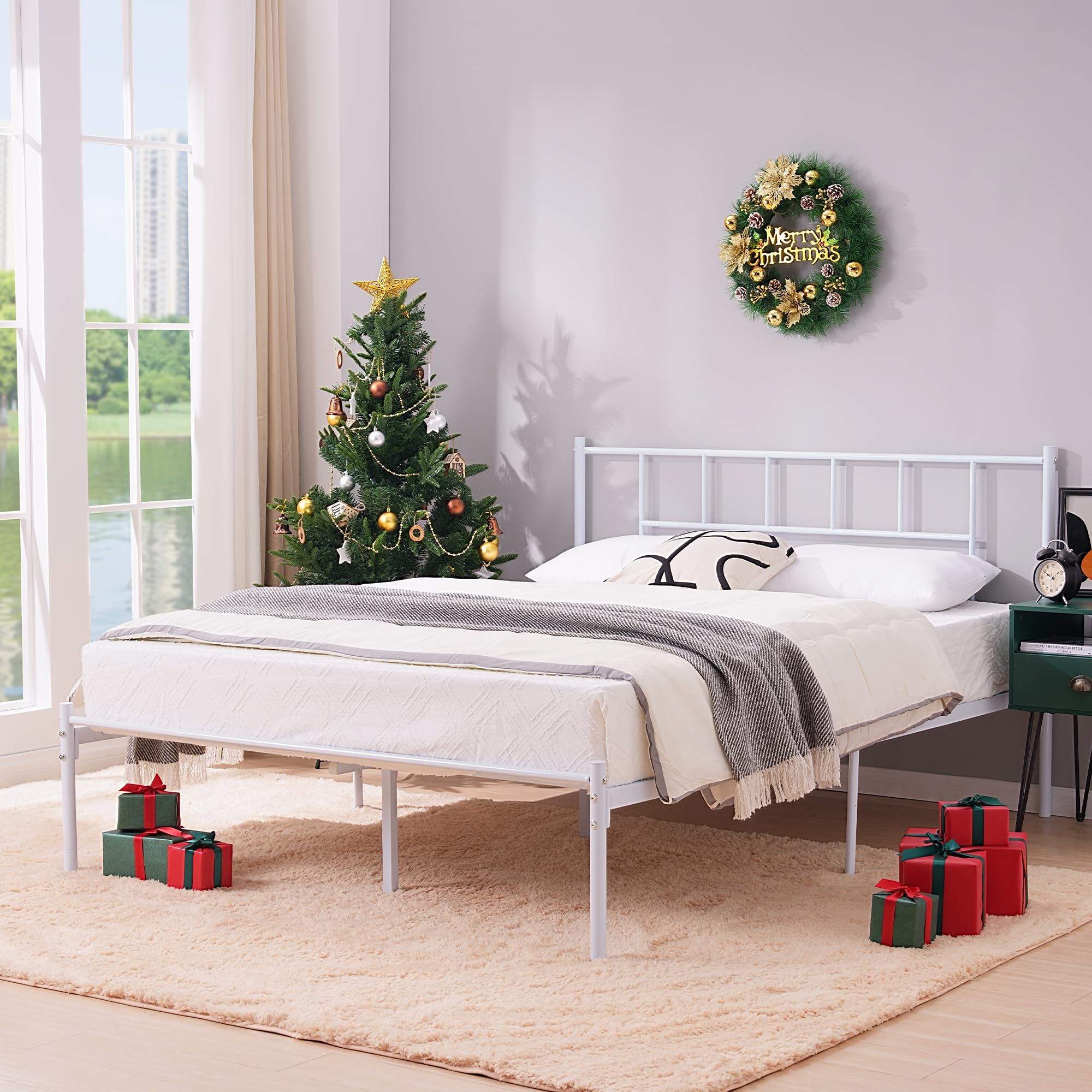 VECELO Full Bed Frame, 14 Inch Metal Platform with Headboard, Heavy Duty Steel Slat Support, No Box Spring Needed, Easy Assembly