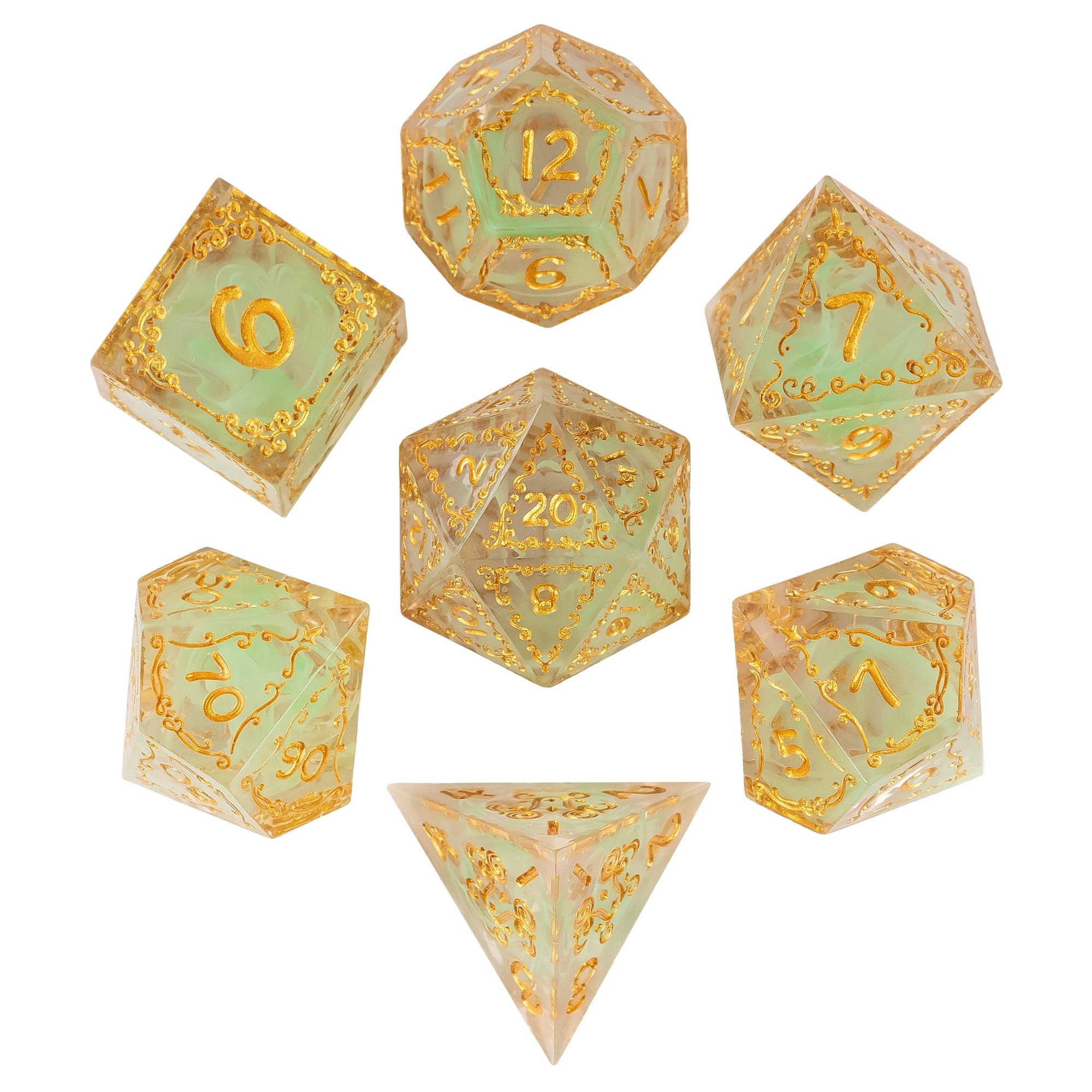 Cusdie 7-Piece Sharp Edges DND Dice Set with Sprout Design - Perfect for Tabletop RPGs Board Games Gifting and Collecting(Sprout Green) — image 1