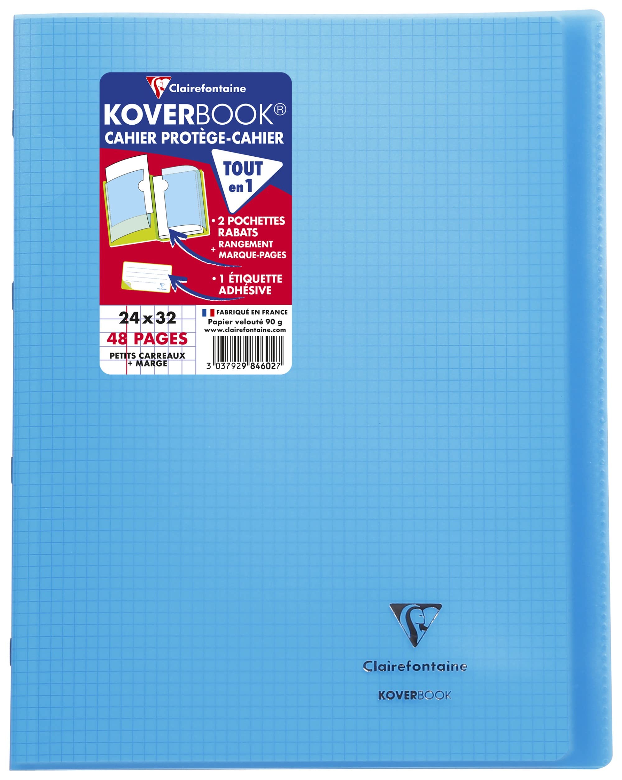 Clairefontaine 984602C, One Set of 10 Blue Koverbook Stapled Notebooks, 24x32 cm, 48 Small Square Pages with Margin