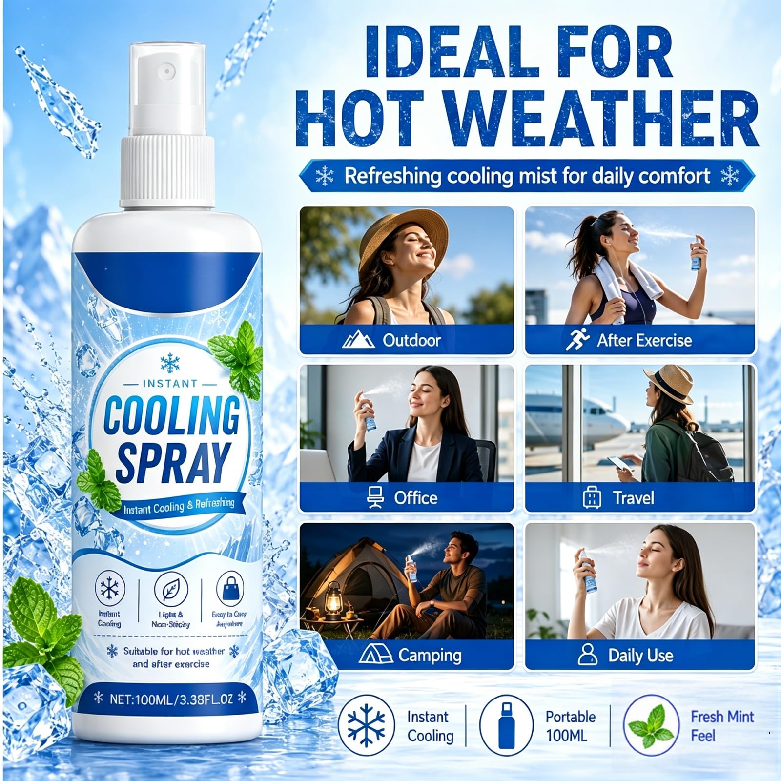 Instant Cooling Mist Spray für heißes Wetter, Summer Essentials Cooling Spray für das Gesicht (8pcs)