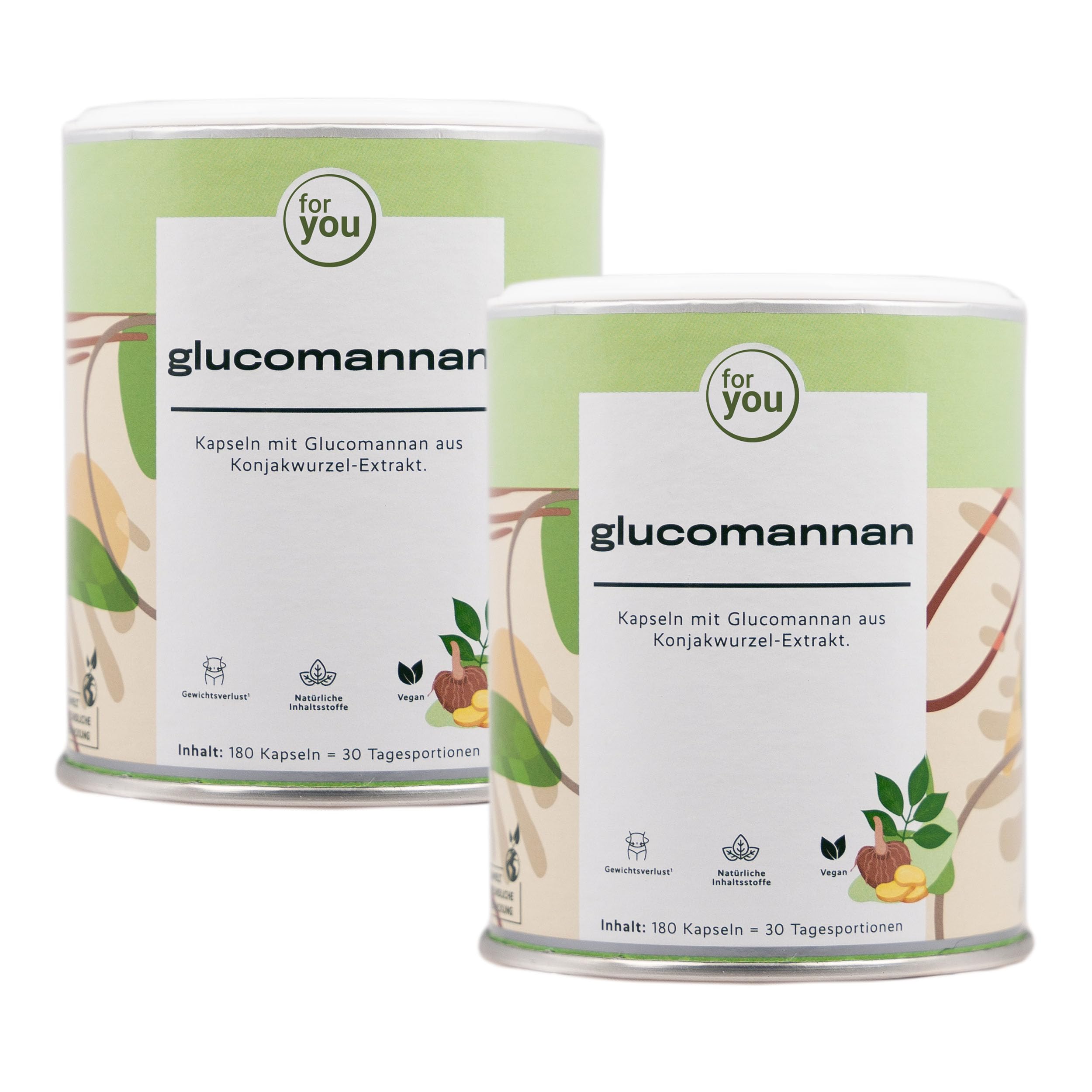 for you glucomannan Kapseln - 2x180 Kapseln Doppelpack 3000mg je Tagesdosis Glucomannan aus Konjakwurzel-Extrak - 95% standardisierten Glucomannangehalt - Sättigungskapseln hochdosiert - Abnehm Helfer
