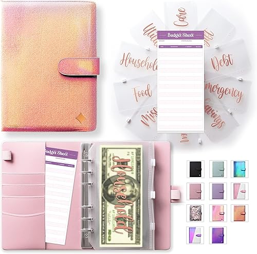 Miniatura 8 de SOUL MAMA - Carpeta presupuestaria A6 con sobres de efectivo, organizador de dinero de piel sintética para efectivo, 10 calcomanías impresas de