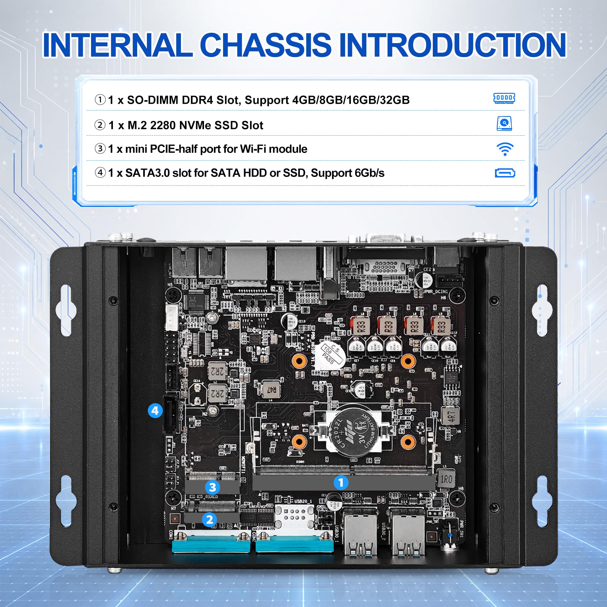 Fanless Mini PC Industrial Computer, Core i3-1215U up to 4.4GHz, 2 x COM RS232, Dual Gigabit LAN, Desktop Micro PC DDR4 16GB RAM 512GB SSD, HD+VGA, SIM Slot, Auto Power On