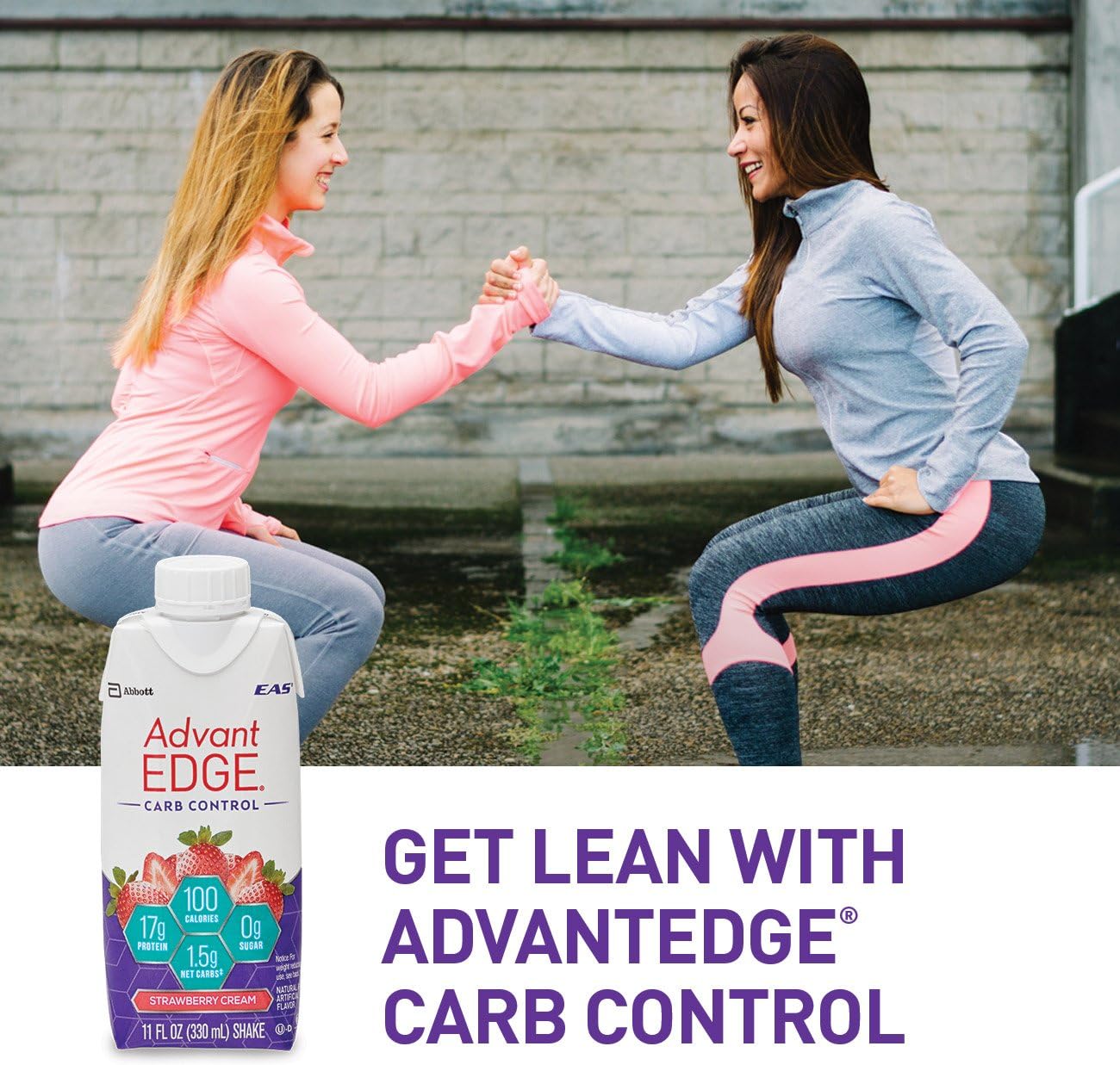 EAS AdvantEDGE Carb Control Protein Shake Strawberry Cream Ready-to-Drink, 17 g of Protein 11 fl oz Bottle, 12 Count