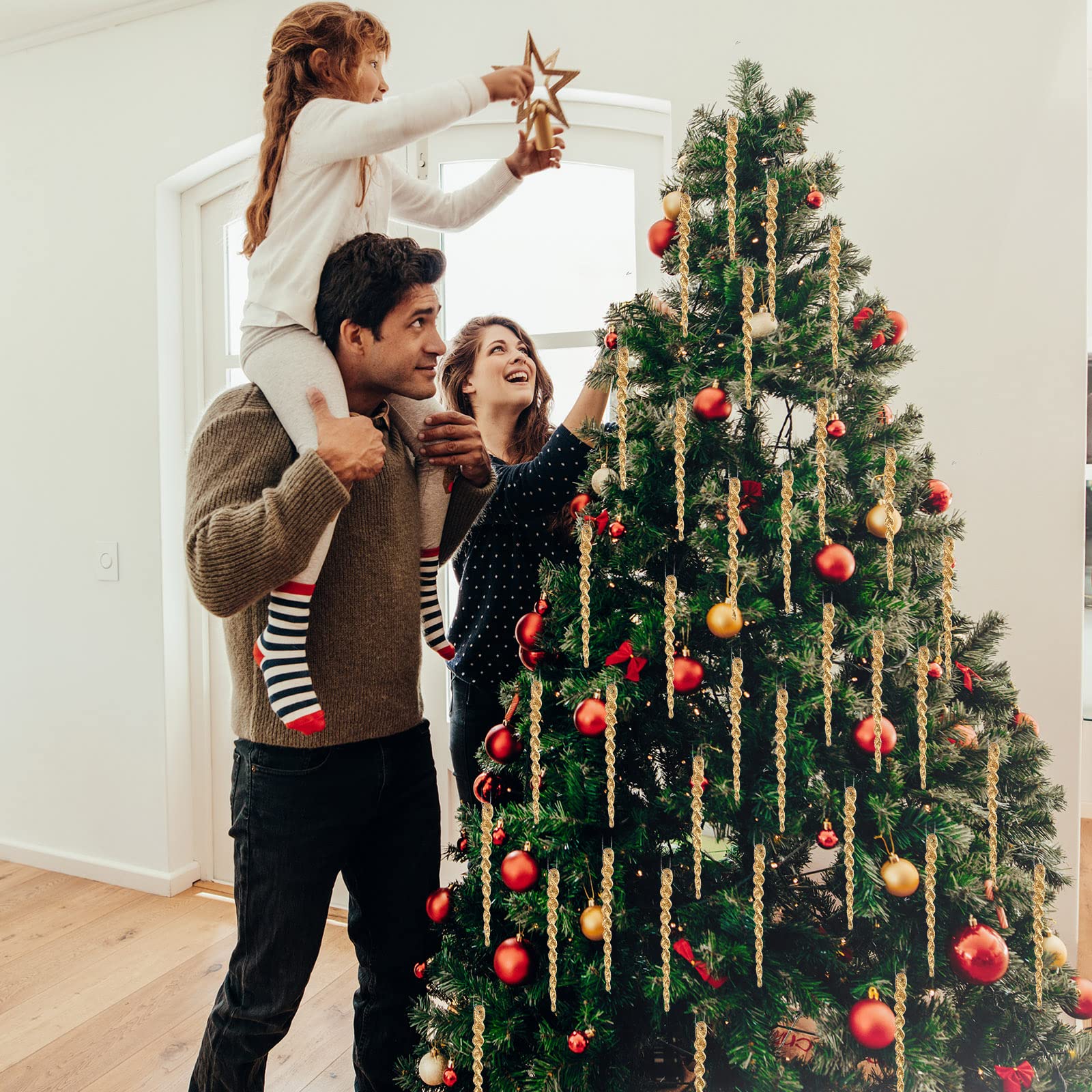 50 Pièces Glaçon en Plastique de Noël Glaçon en Plastique Torsadé Ornements de Glaçon de Noël Décor de Sapin de Noël et Suspension de Noël Vacances Mariage (Or, 7,8 Pouces)