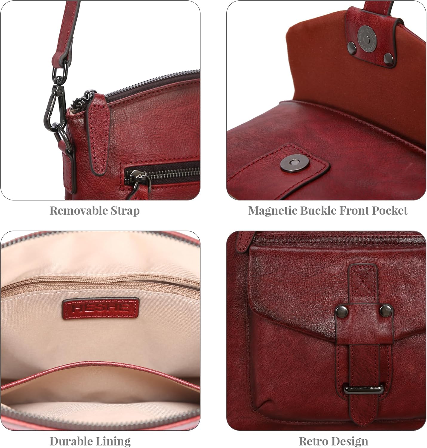 HESHE Leather Crossbody Bags for Women Satchel Purses Shoulder Purses and Handbags Cross Body Bag with Multi Pockets - Image 7