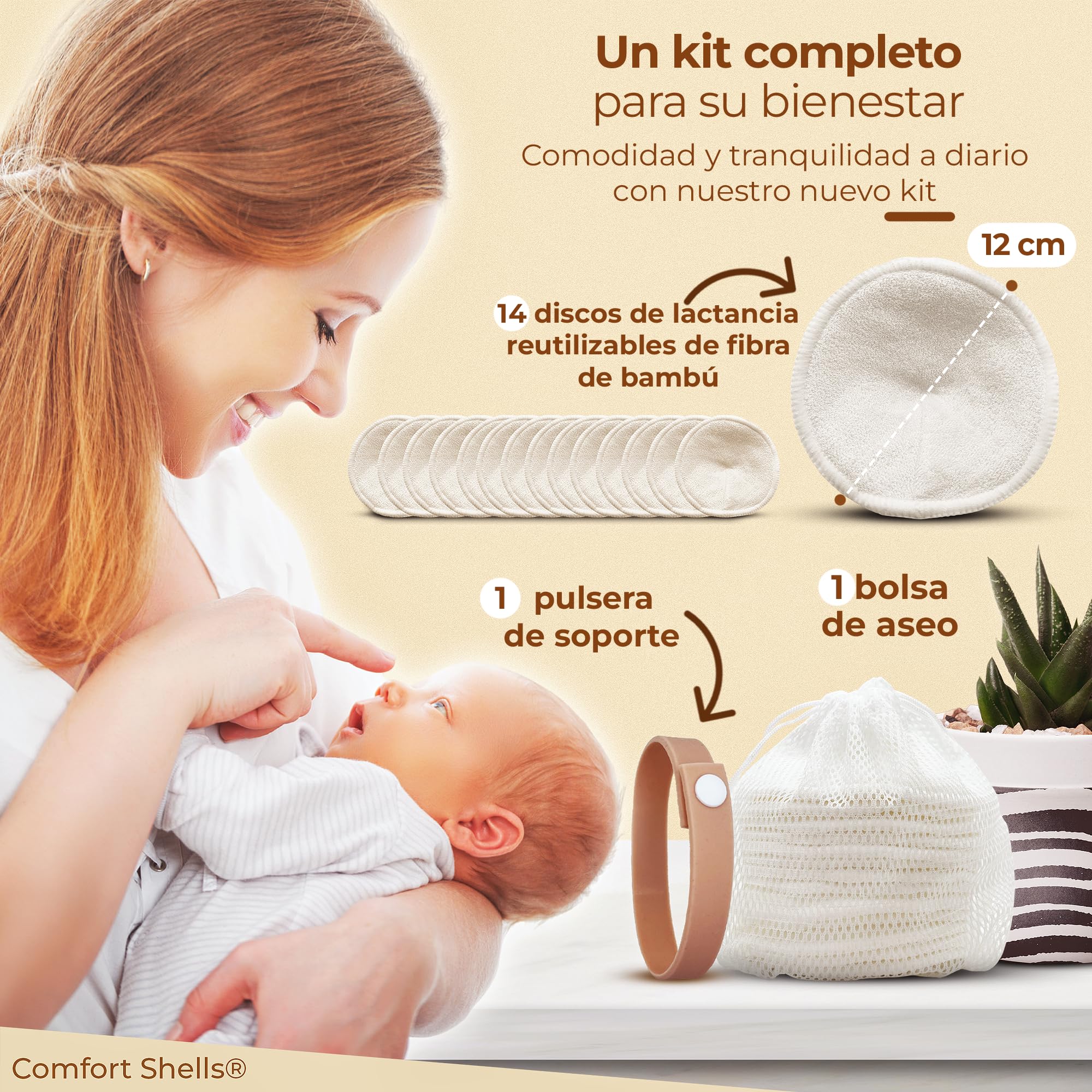 Juego de 14 Discos de Lactancia Reutilizable de Fibra de Bambú + Bolsa de Lavado + Pulsera de Sujeción | Protegen y Absorben Las Pérdidas de Leche | Antibacterianos e Hipoalergénicos