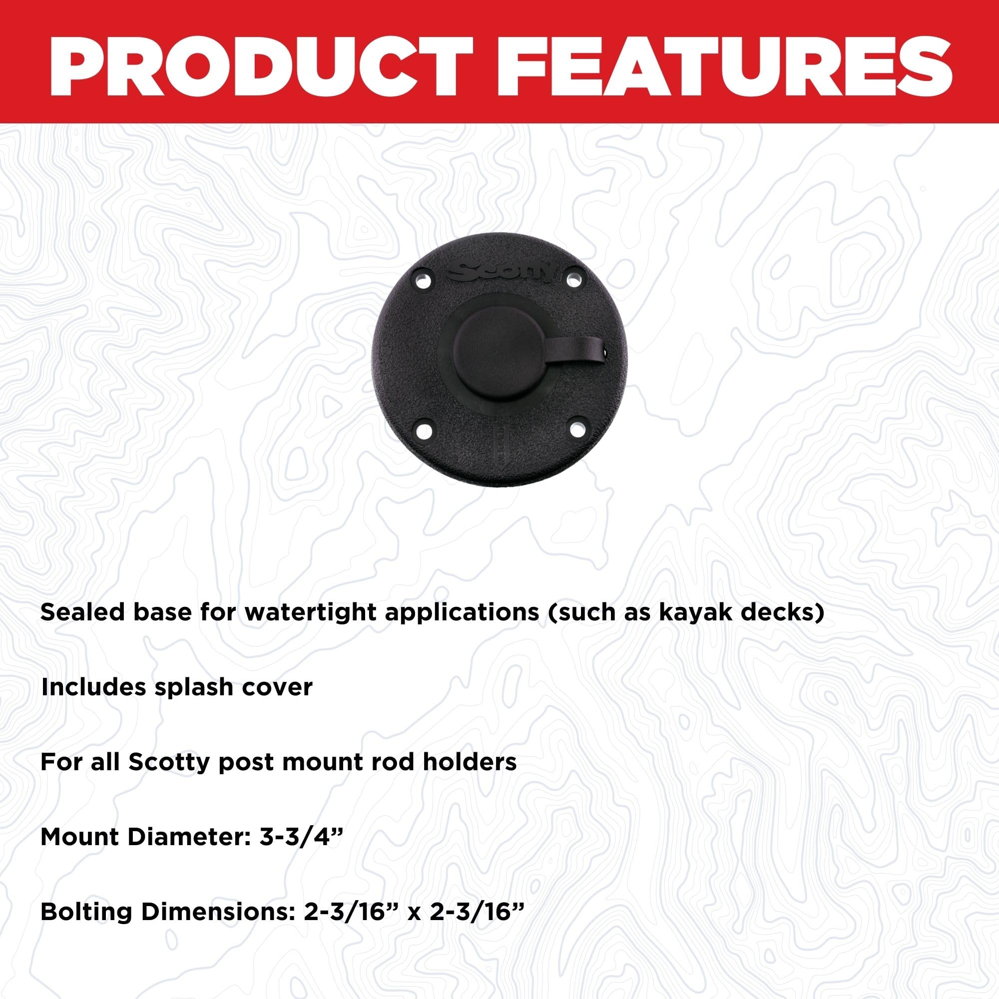 Scotty # 344-bk Round Flush Deck Uchwyt montażowy Czarny Dno uszczelnione z czapką przeciwdeszczową