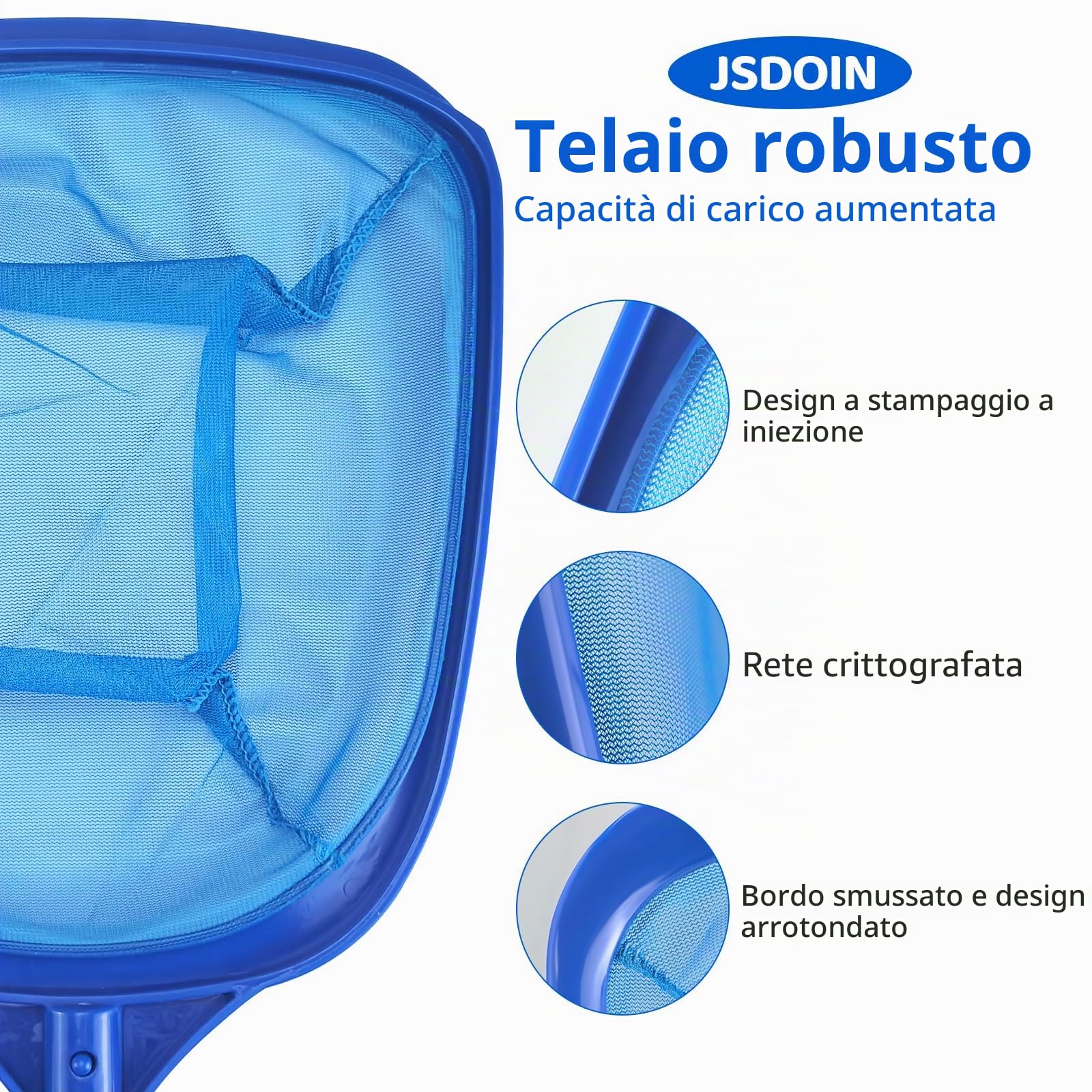 Jsdoin 161cm Retino per Piscina Pulizia, Rete a Maglia Fine dello Skimmer per Foglie Retina Raccogli Foglie Stabile con Asta Telescopica per Piscina, Spa, Laghetti, Sorgenti Termali