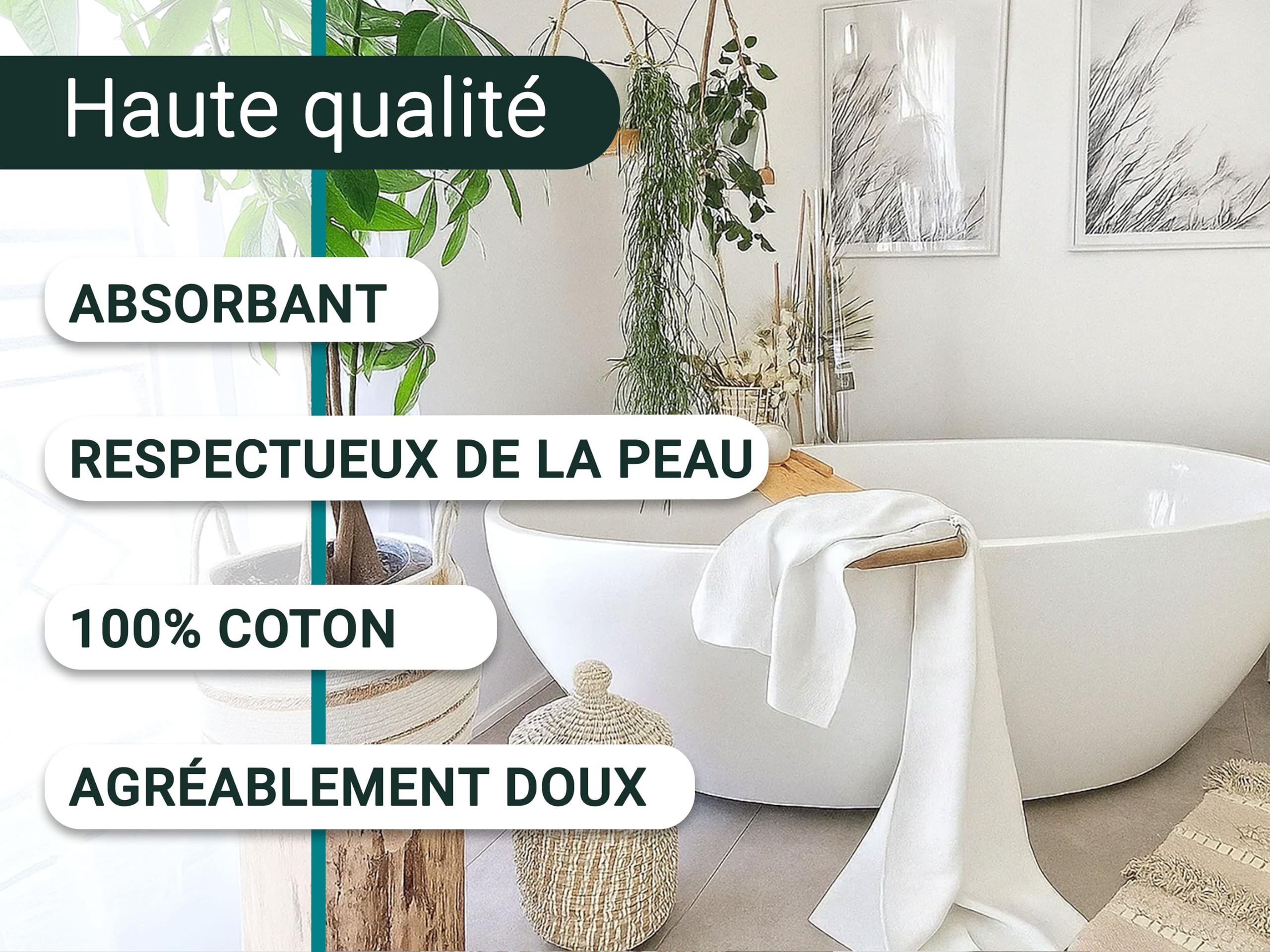 ZOLLNER Lot de 5 Serviettes de Douche en 70x140 cm - Coton - Éponge torsadée Haut de Gamme - Blanc - Qualité hôtelière - Certifié Oeko Tex®