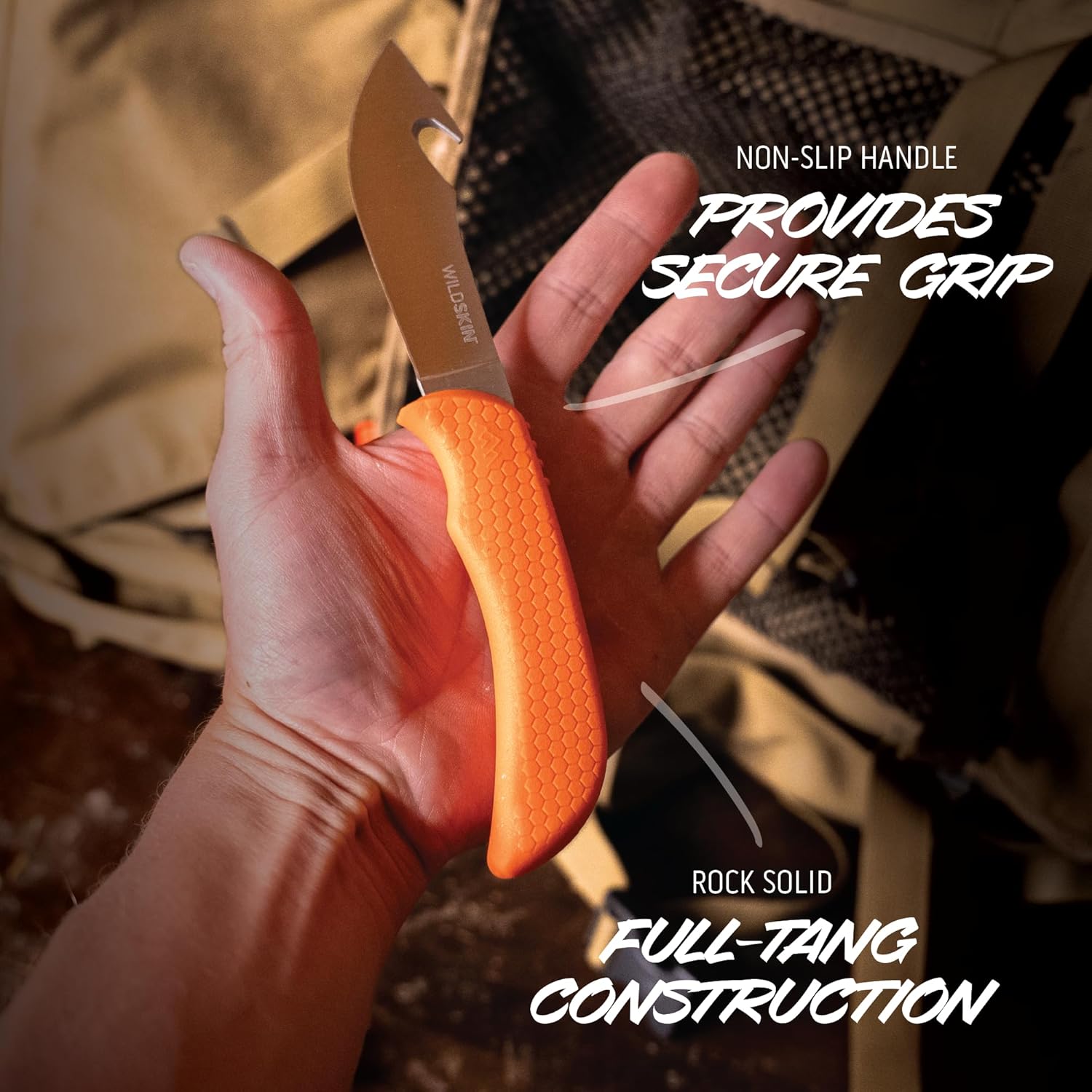 OUTDOOR EDGE WildSkin - 4.0" Fixed Blade Gut-Hook Skinning Knife for Big Game Hunting with Camo Nylon Belt Sheath