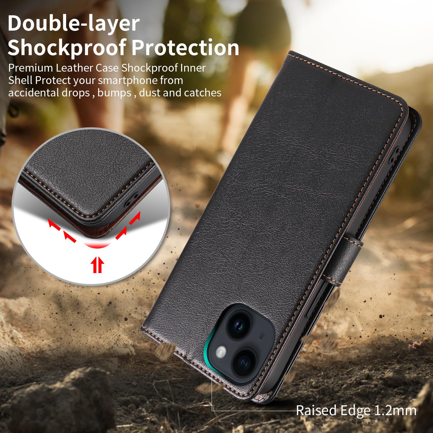 VISOUL Custodia Portafoglio in Vera Pelle per iPhone 15 Pro Max, Flip Cover in Pelle con Carta Fessura Chiusura Magnetica Custodia a Libro Telefono Cover per iPhone 15 Pro Max 6.7