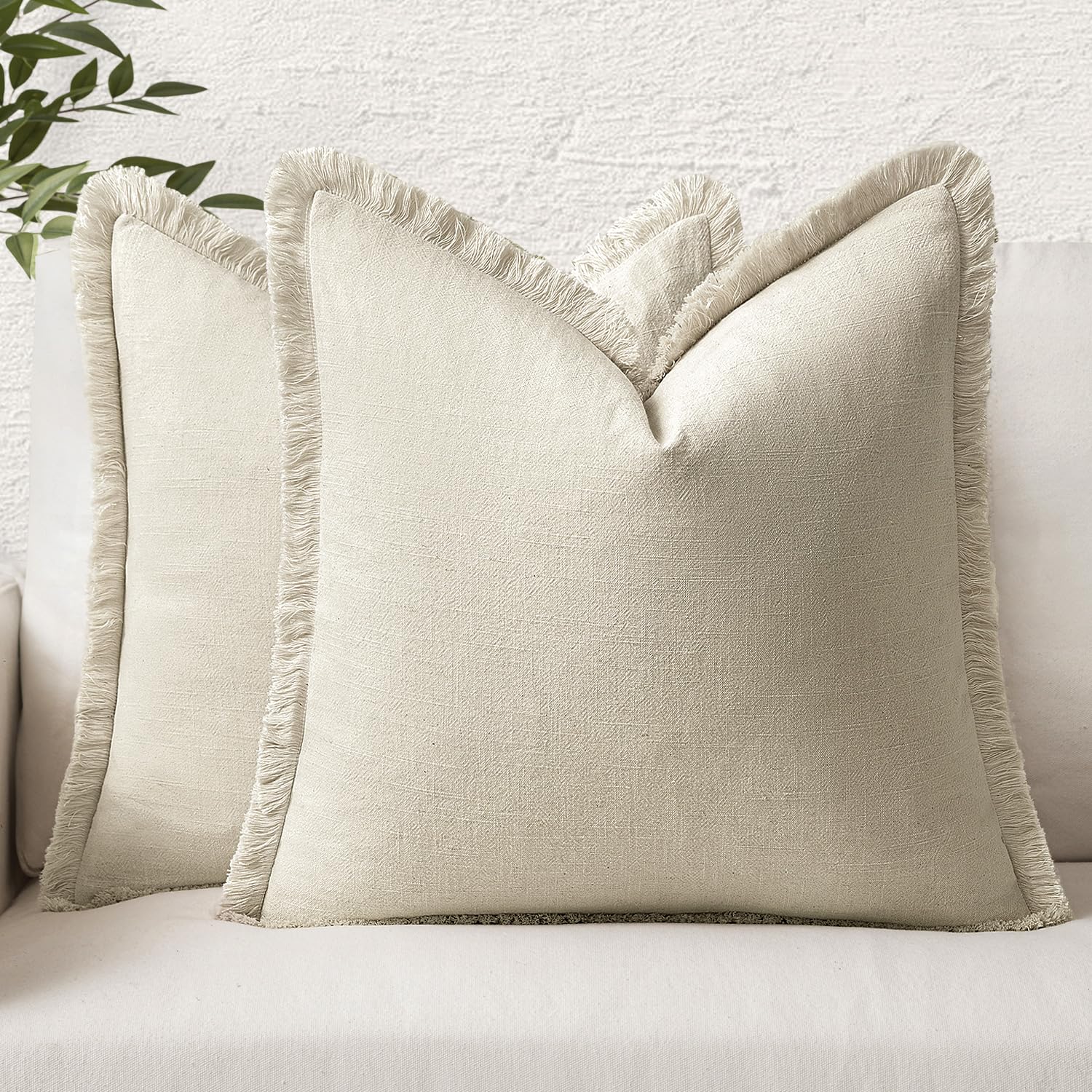 MIULEE Set of 2 Linen Throw Pillow Covers 