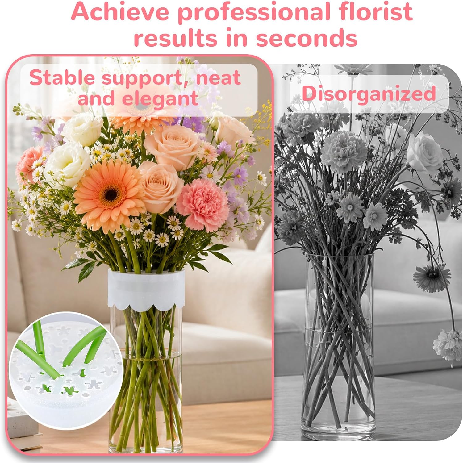 Fukaisu 1pcs Silicone Flower Arranging Grid, Flexible Flower Stem Support Reusable Floral Arrangement Holder for DIY Bouquet Accessories Home Wedding Decor