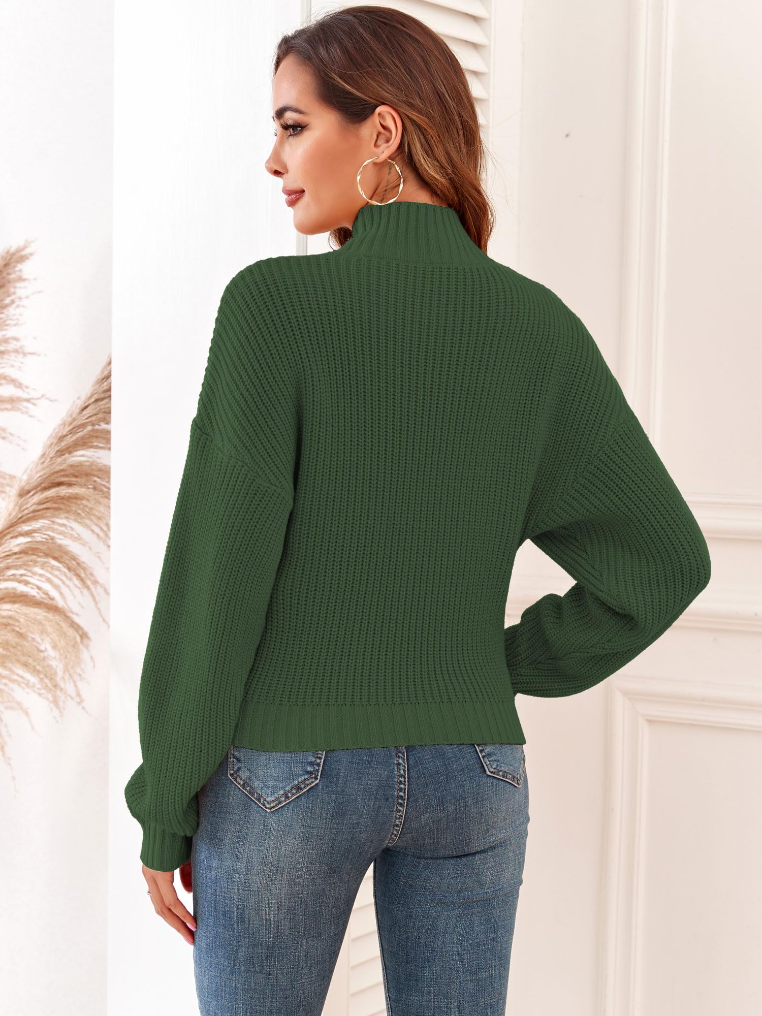 ZAFUL Women's Cropped Turtleneck Sweater Lantern Sleeve Ribbed Knit Pullover Sweater Jumper