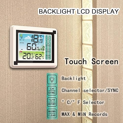 Miniatura 9 de Estación meteorológica inalámbrica para interiores y exteriores, termómetro con sensor remoto, monitor digital de temperatura y humedad con