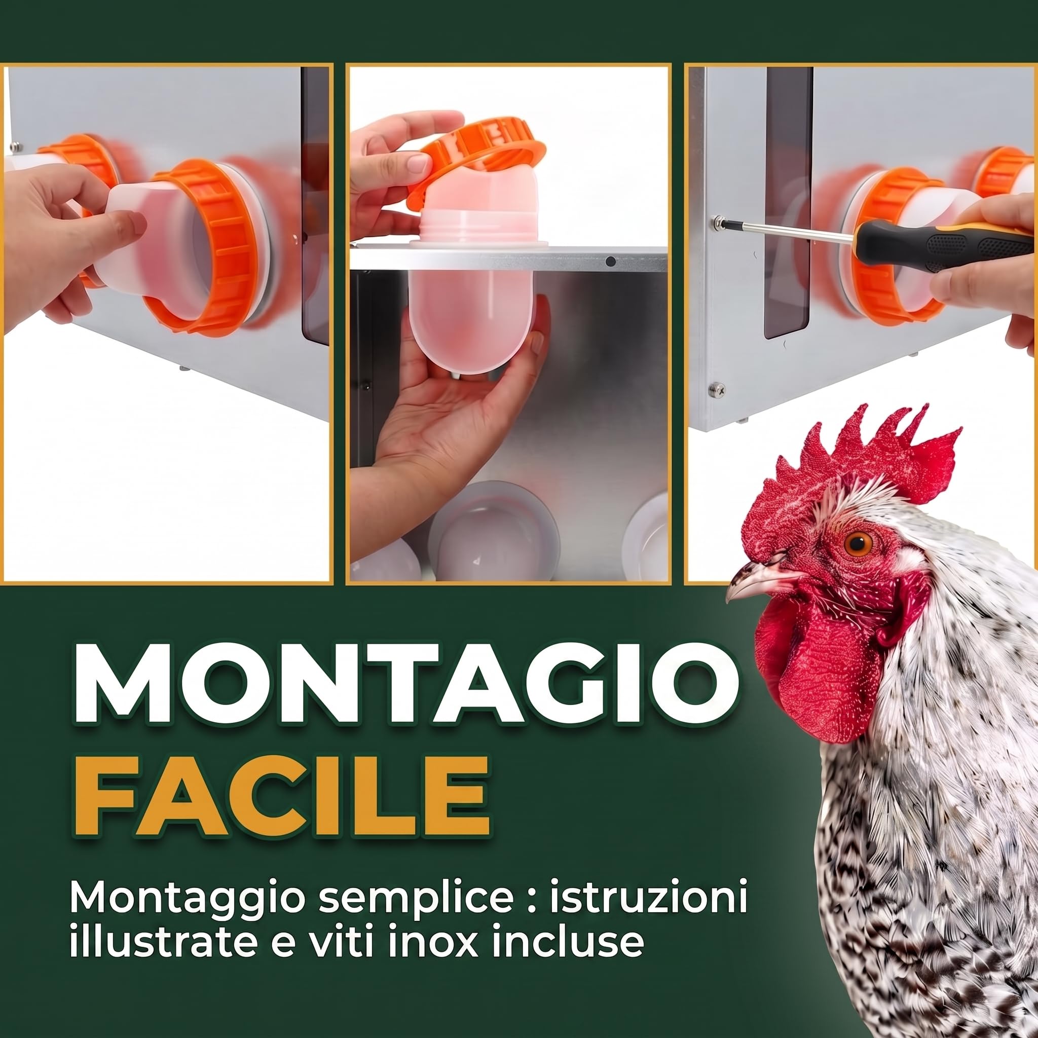 Dural's® Mangiatoia Galline Antitopo Grande Capacità 18 kg – Distributore Automatico di Mangime in Acciaio Zincato, 6 Aperture e Finestra di Livello – Mangiatoia Polli da Esterno Pollaio