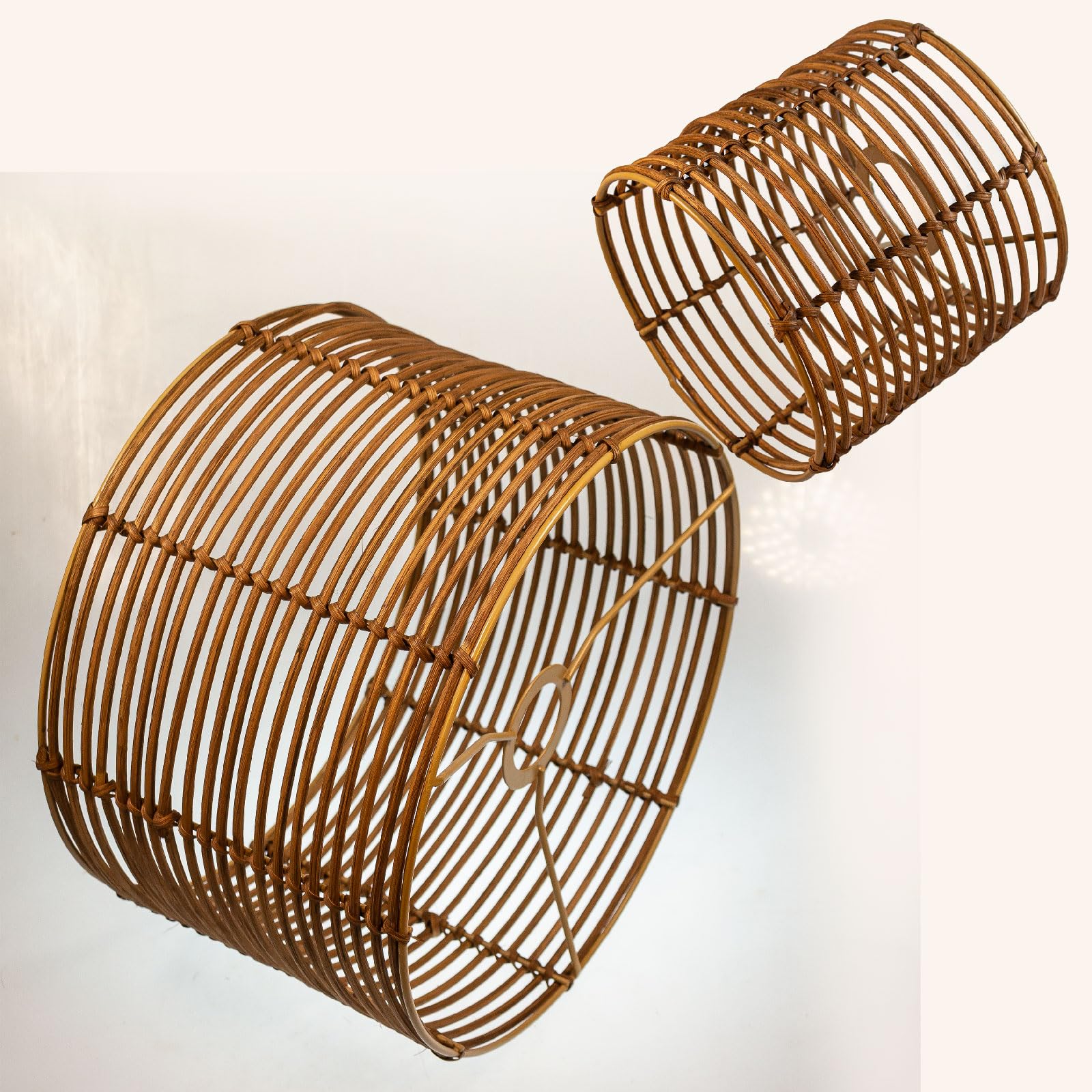 Boho Rattan Lampenschirm Set, Zylindrisch, für Deckenleuchte, Stehlampe Wandlampe und Tischlampe, Natürliches Geflecht