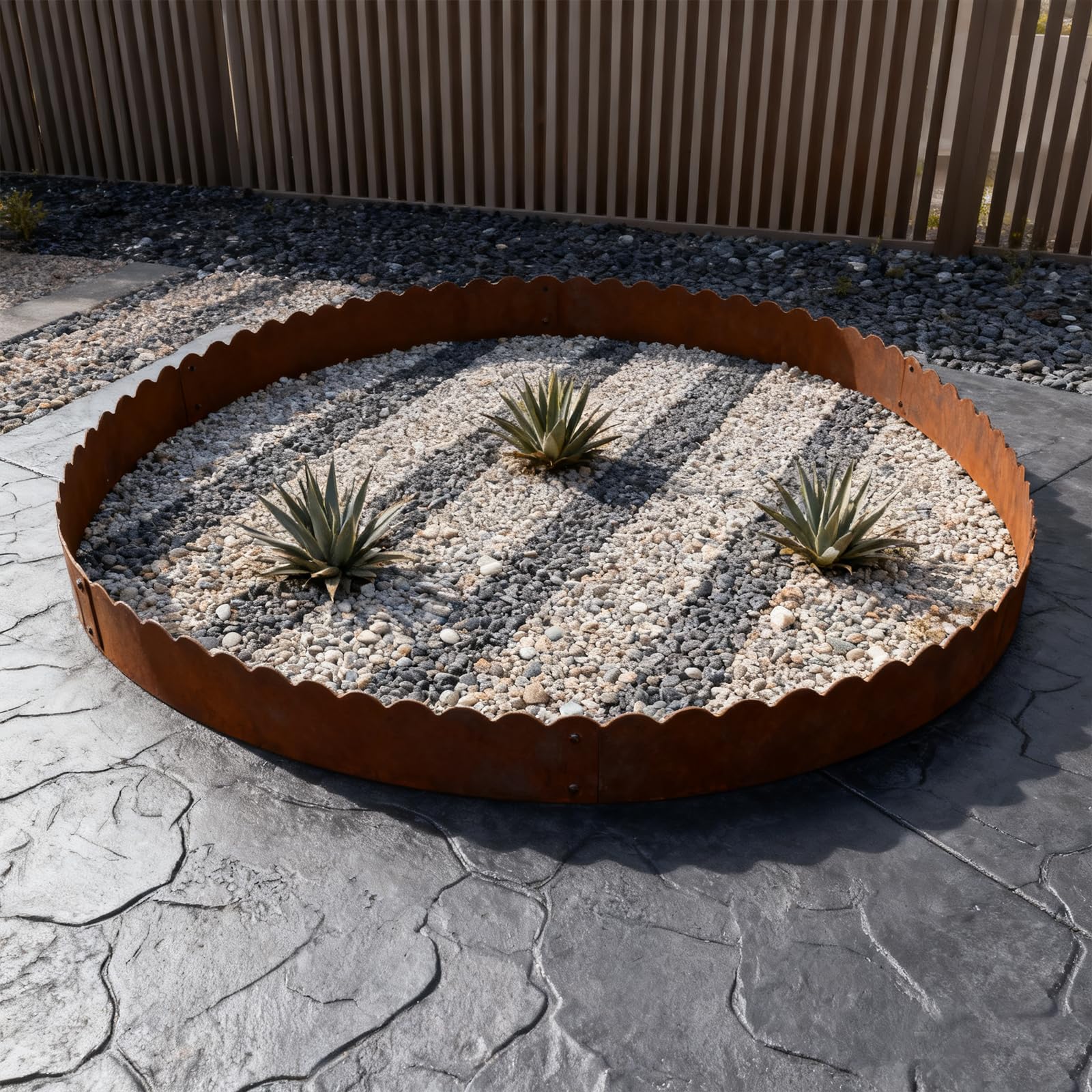 Borde de césped de acero corten de 18 cm de alto, juego de 6 piezas de cercado de metal de 102 cm, borde para jardín y bancal, borde de césped estable de acero corten, borde flexible con dientes de