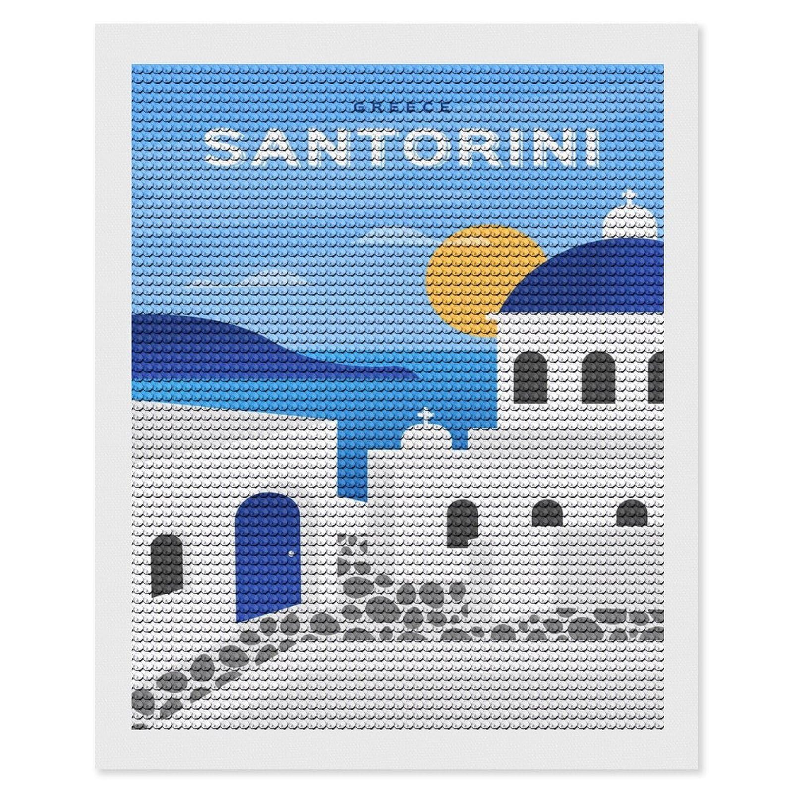 Junmoney Minimalist Santorini Diamond Painting Canvas Set 16"x20", with Tool Kit, Easy to Enjoy, Home Wall Decor, Thoughtful Handmade Gift