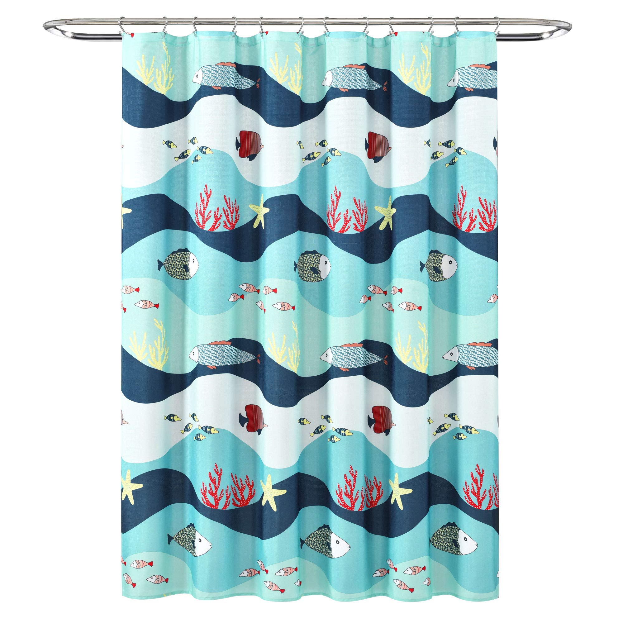 Amazon｜Lush Decor ブルーシーライフシャワーカーテン 72インチ x 72
