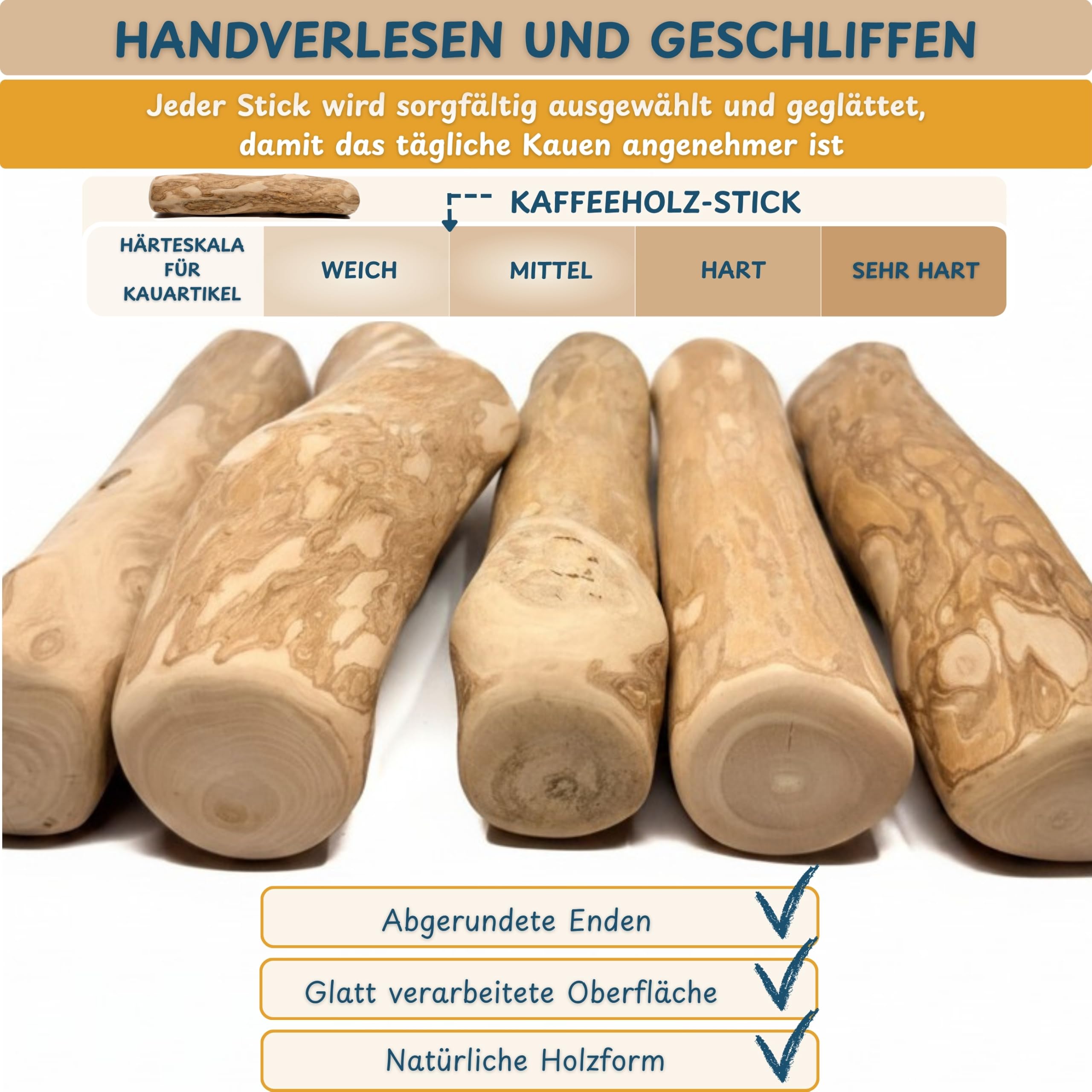 Wildeers Kaffeeholz für Hunde bis 15 kg, 3 Stück je 16-20 cm, Größe L