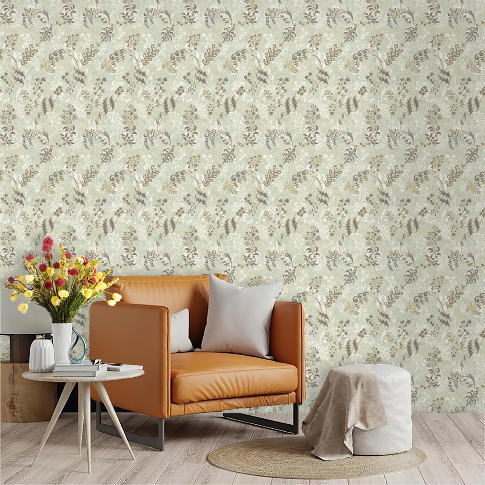 Zahhyg Grey Wallpaper Plants Peel And Stick Self Adhesive Wallpaper For Living Room Waterproof Vinyl, Art Deco Thicken Sticky Back Plastic Removable