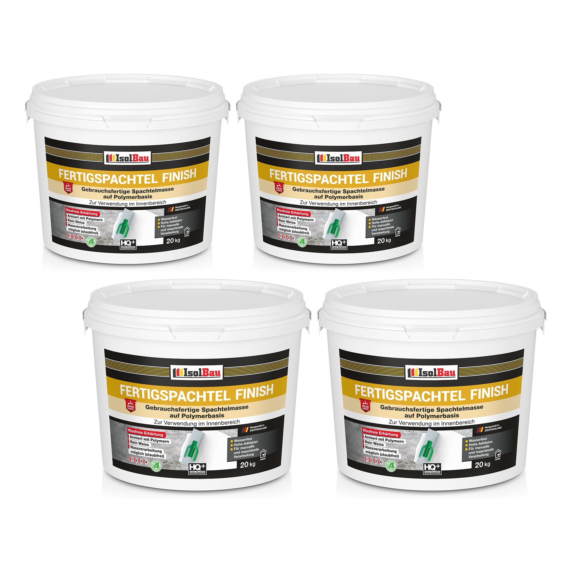 Isolbau Fertigspachtel Finish 80 kg, Glättspachtel Fugenspachtel, Gebrauchsfertige Polymer-Gips Fertig-Spachtelmasse für innen, Weiß Q1-Q12