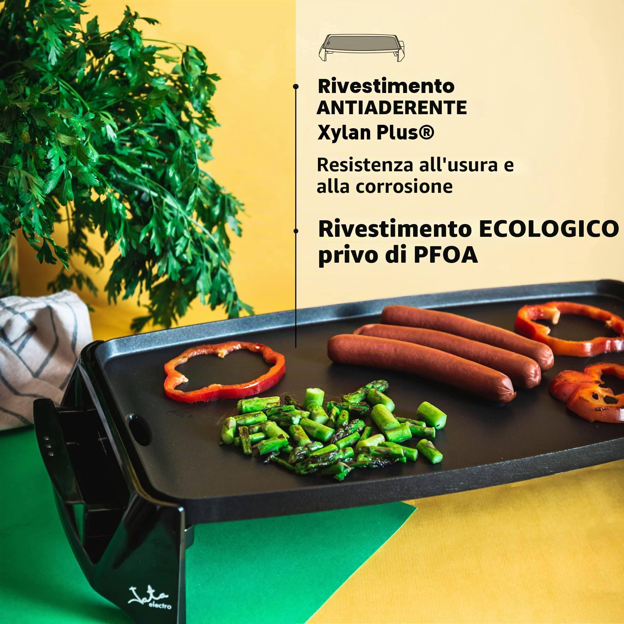 Jata gr195 – Piastra di cottura elettrica, antiaderente, 2200 W, colore: nero